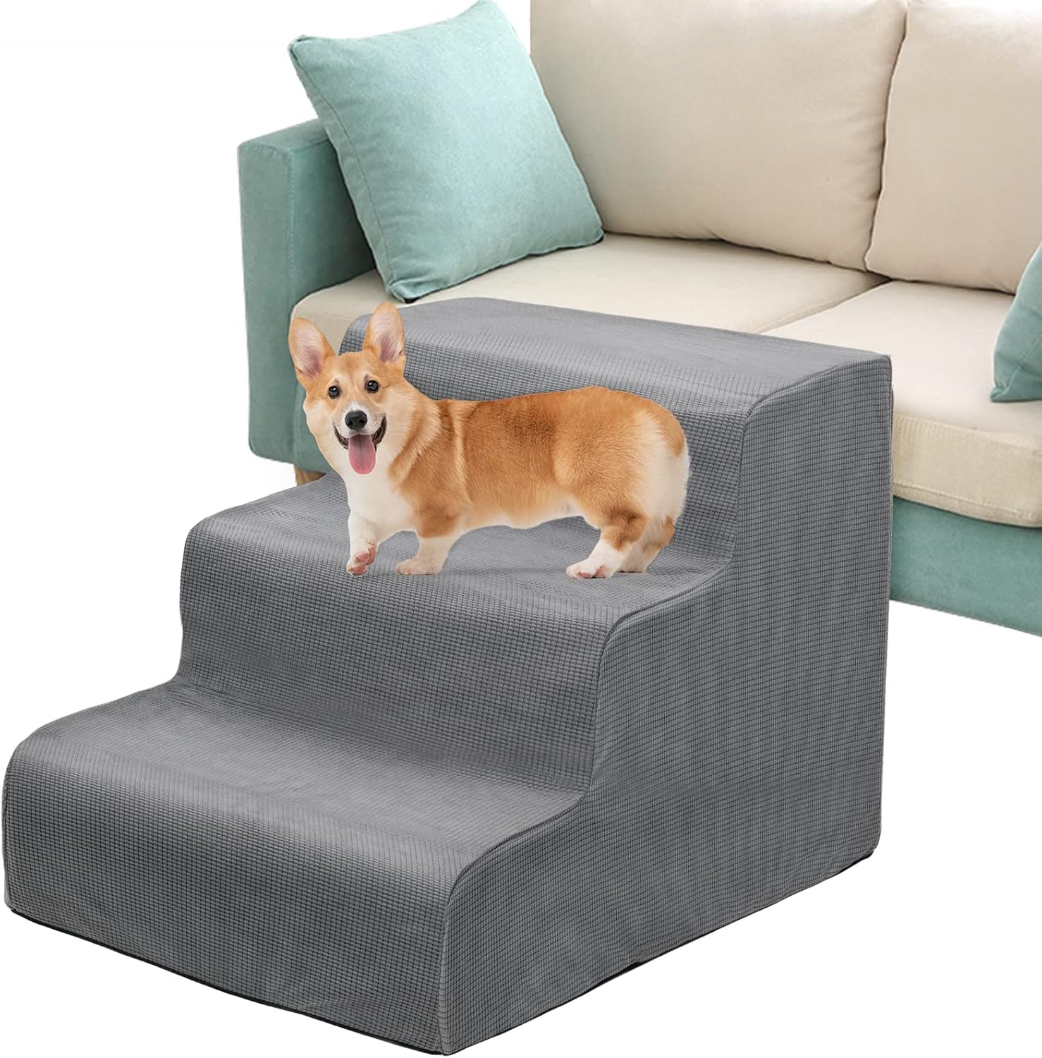 pet stairs for small medium large dogs cats,Grey Extra Wide Foam pet