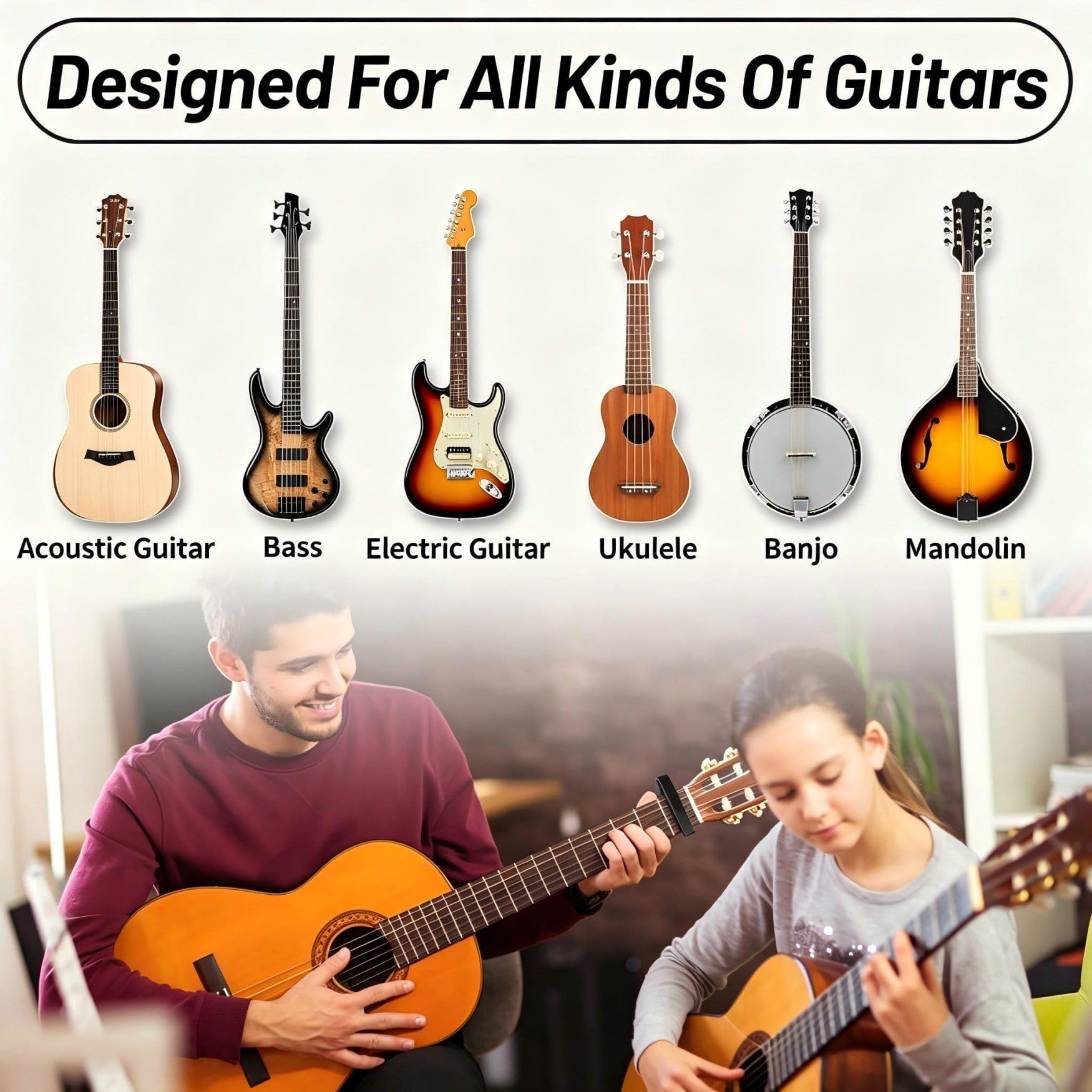 Cejilla de guitarra con soporte para púas, para guitarra eléctrica y acústica, ukelele