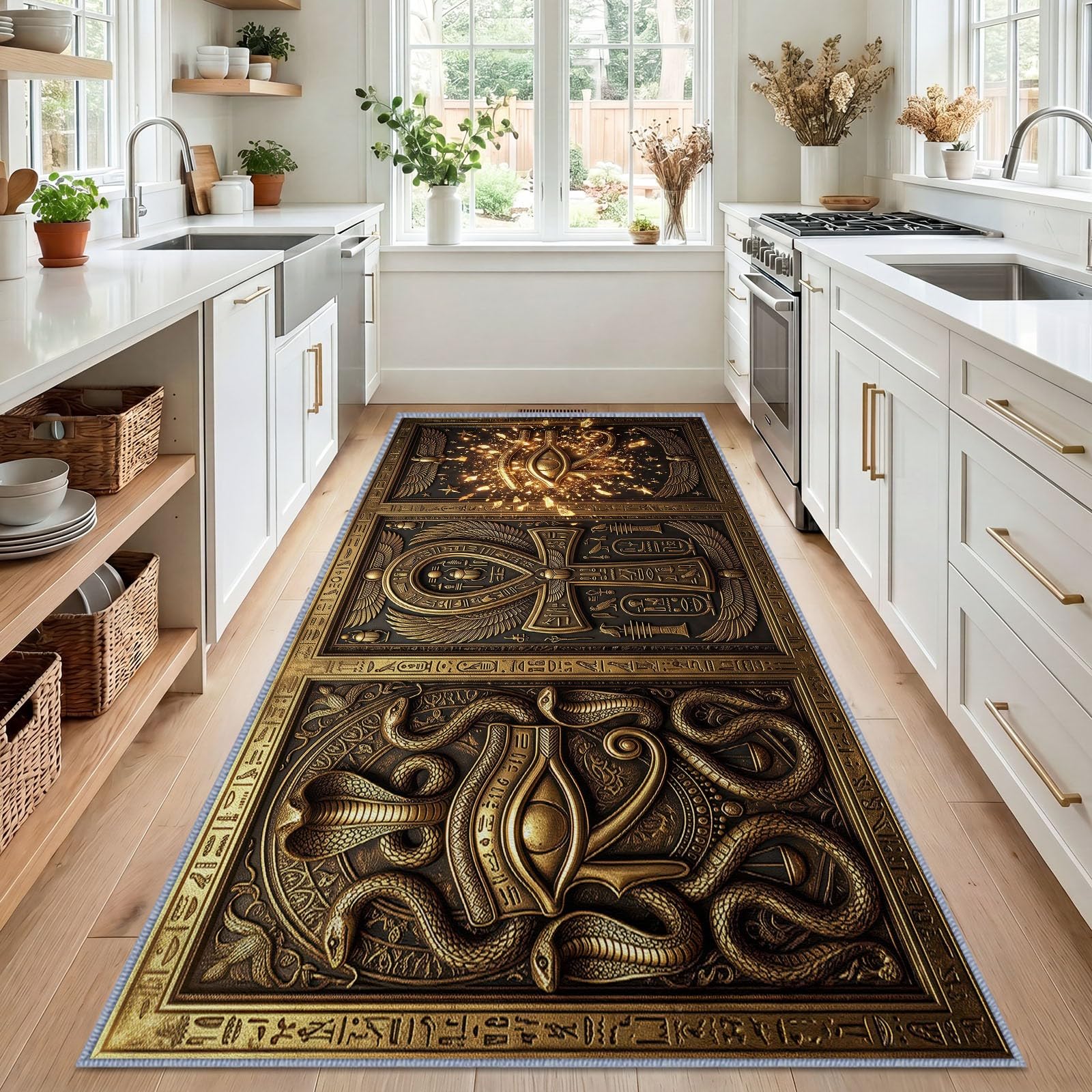 Relief Doré Œil Horus Tapis de Couloir Antidérapant 60x240cm