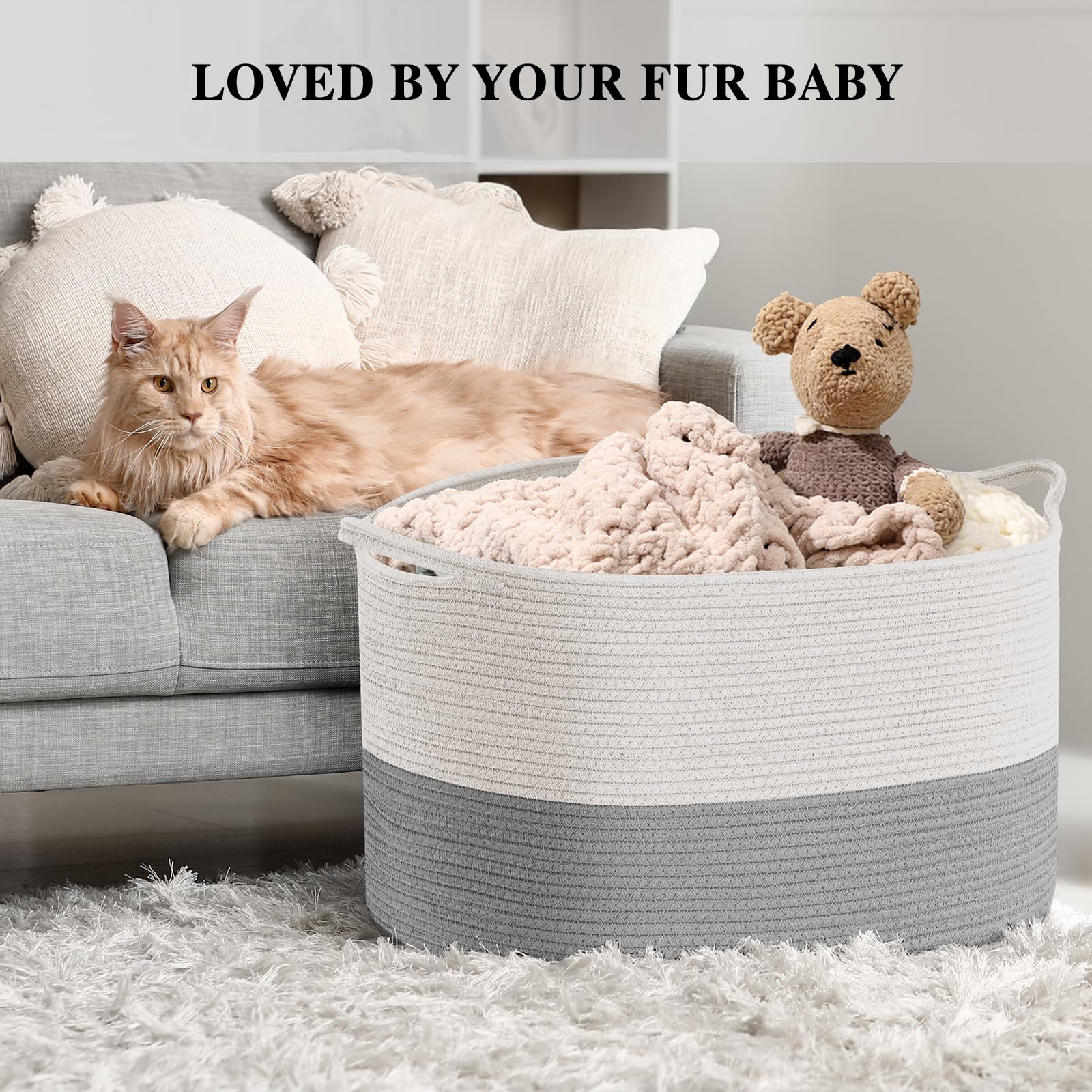 Maliton Cesto Portabiancheria Extra Grande, 50 x 30 cm Cesto Biancheria Sporca con Manici, Cesta Giochi Bambini per Salotto, Bagno, Coperte(Bianco Grigio)