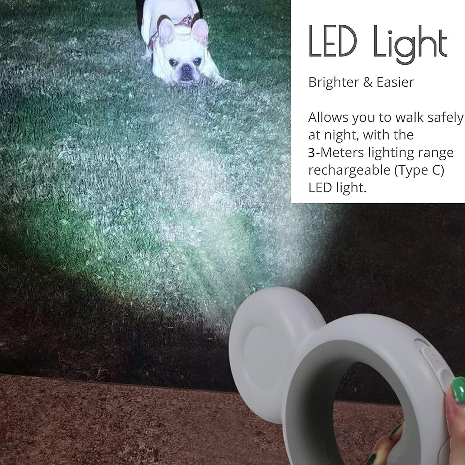 Guinzaglio per Cani Retrattile con Luce LED Ricaricabile e Sacchetti Igienici, 3 Metri con Nastro Antigroviglio per Cani Piccoli e Medi Fino a 27 kg, Impugnatur, Blue