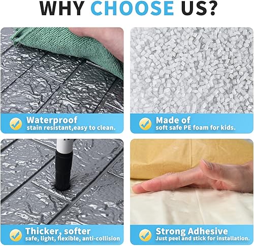 Miniatura 7 de Art3d 20 piezas de papel tapiz de ladrillo 3D en gris, paneles de pared de ladrillo de espuma sintética, resistente al agua para dormitorio, sala de