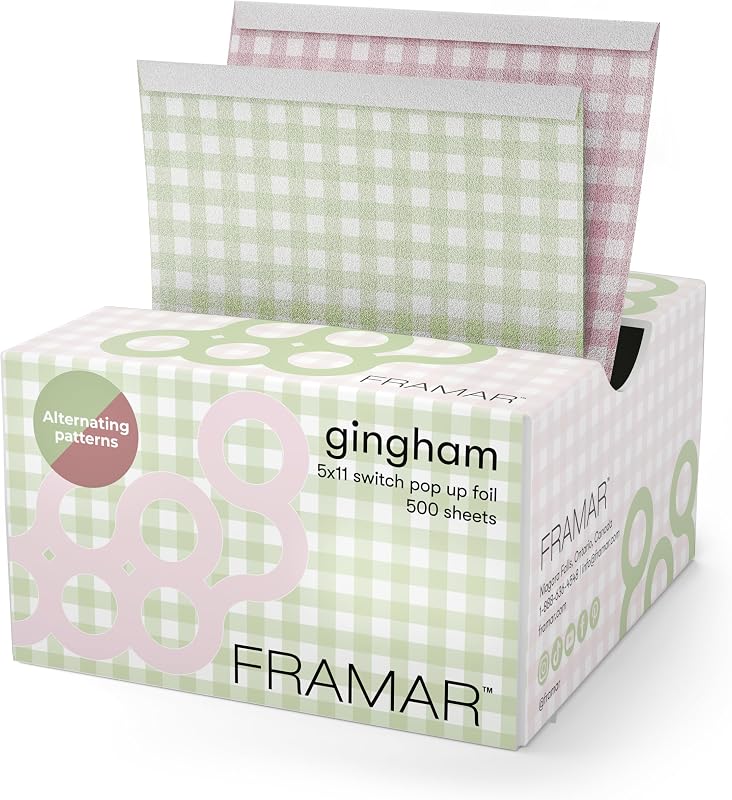FRAMAR Gingham Hair Foil, Hair Foils For Highlighting – 500 | Pop Up Hair Highlighting, Salon Foils For Hair Highlighting Kit, Long Hair Foils For Bleach, Salon Foils For Hair Stylist