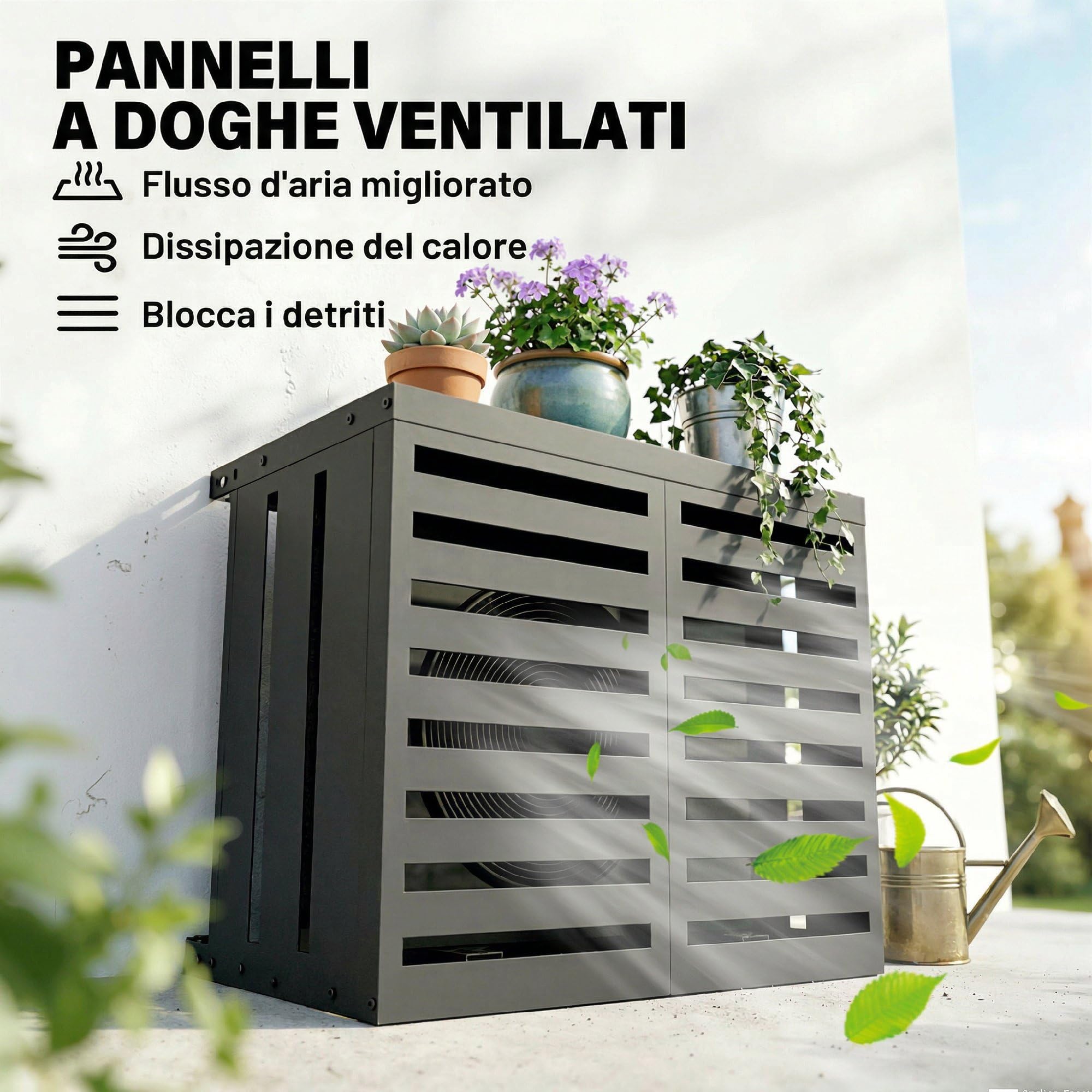Outsunny Copertura per Condizionatore Esterno, Copri Condizionatore da Esterno in Acciaio Zincato, Recinzione con Doghe per Giardino, Grigio Scuro