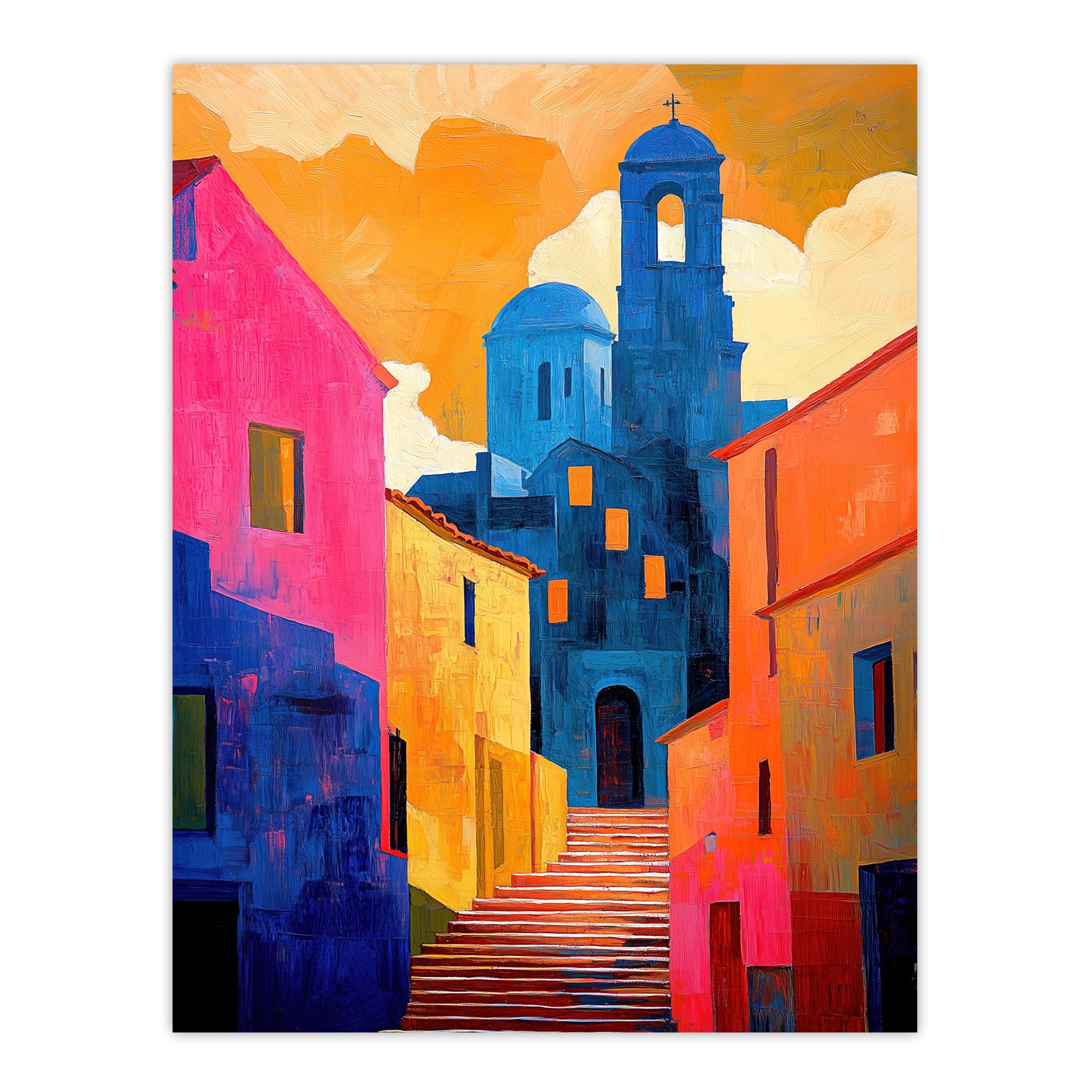 Artery8 Italian Church Cityscape Colourful Abstract Living Room Large Wall Art Poster Print Thick Paper 18X24 Inch