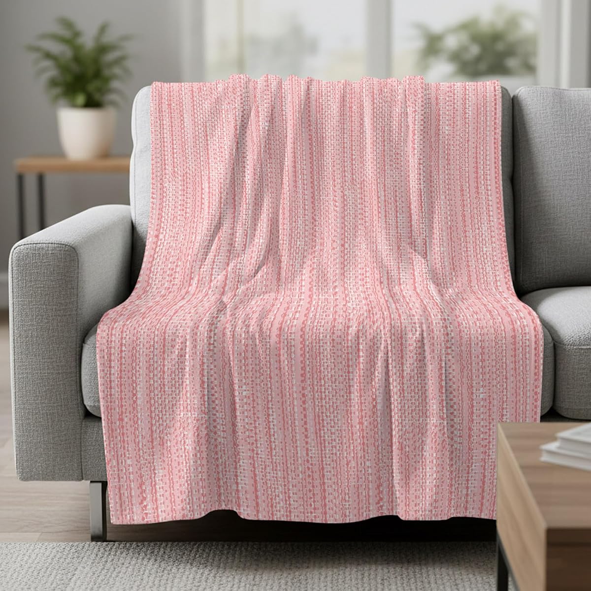 Manta minimalista de color rosa claro, de franela, de forro polar, con textura de lino, ligera, súper suave, cálida, para sofá, cama, uso en todas las estaciones, 30 x 40 pulgadas