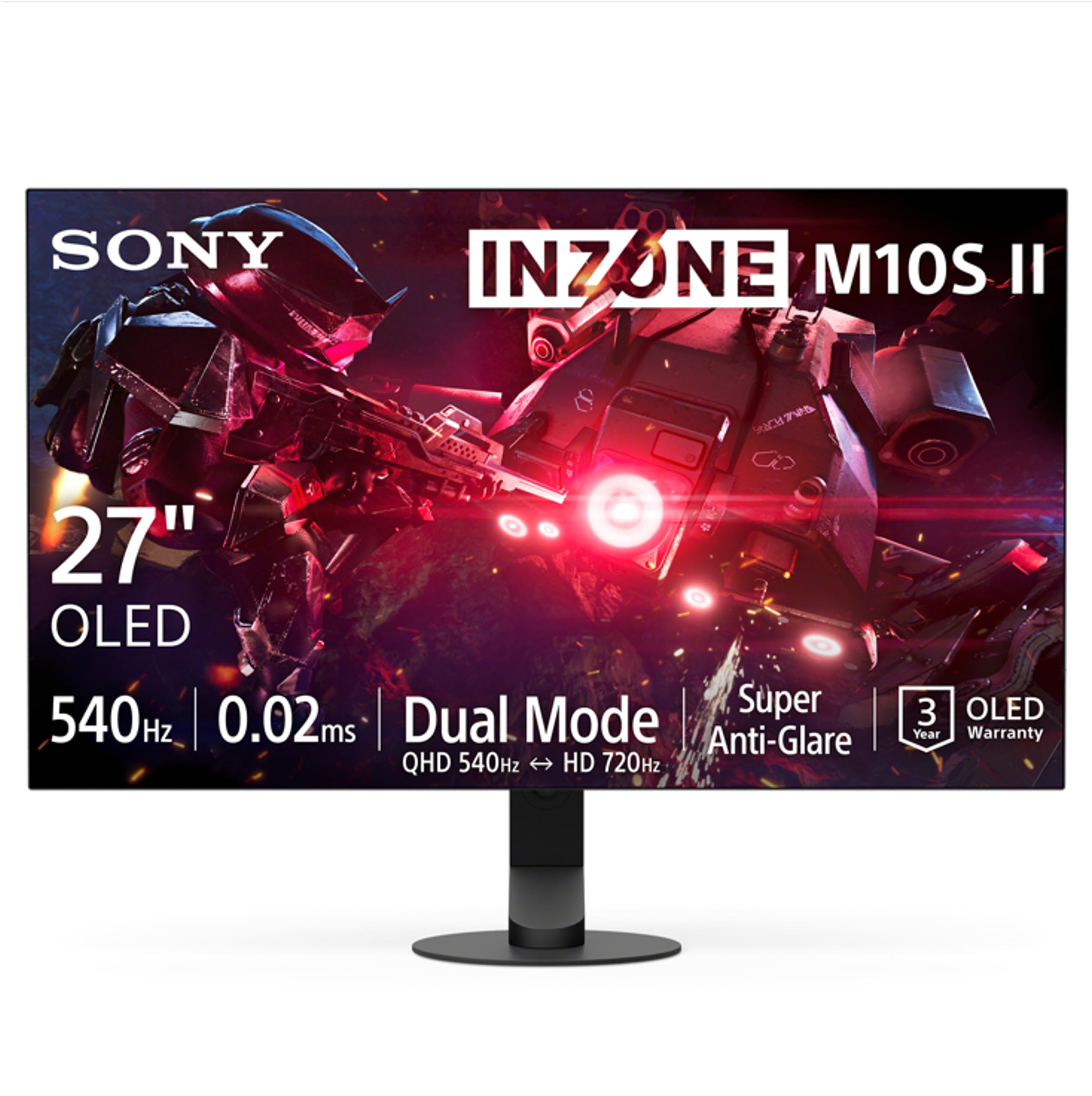 Sony INZONE M10S II 27" OLED QHD Gaming Monitor: 1440p, 540Hz, 0.02ms GTG, DCI-P3 99.5%, G-Sync, VRR, Developed with Fnatic, 1500 nits, DisplayPort 2.1-2 x HDMI 2.1 - PC, PS5