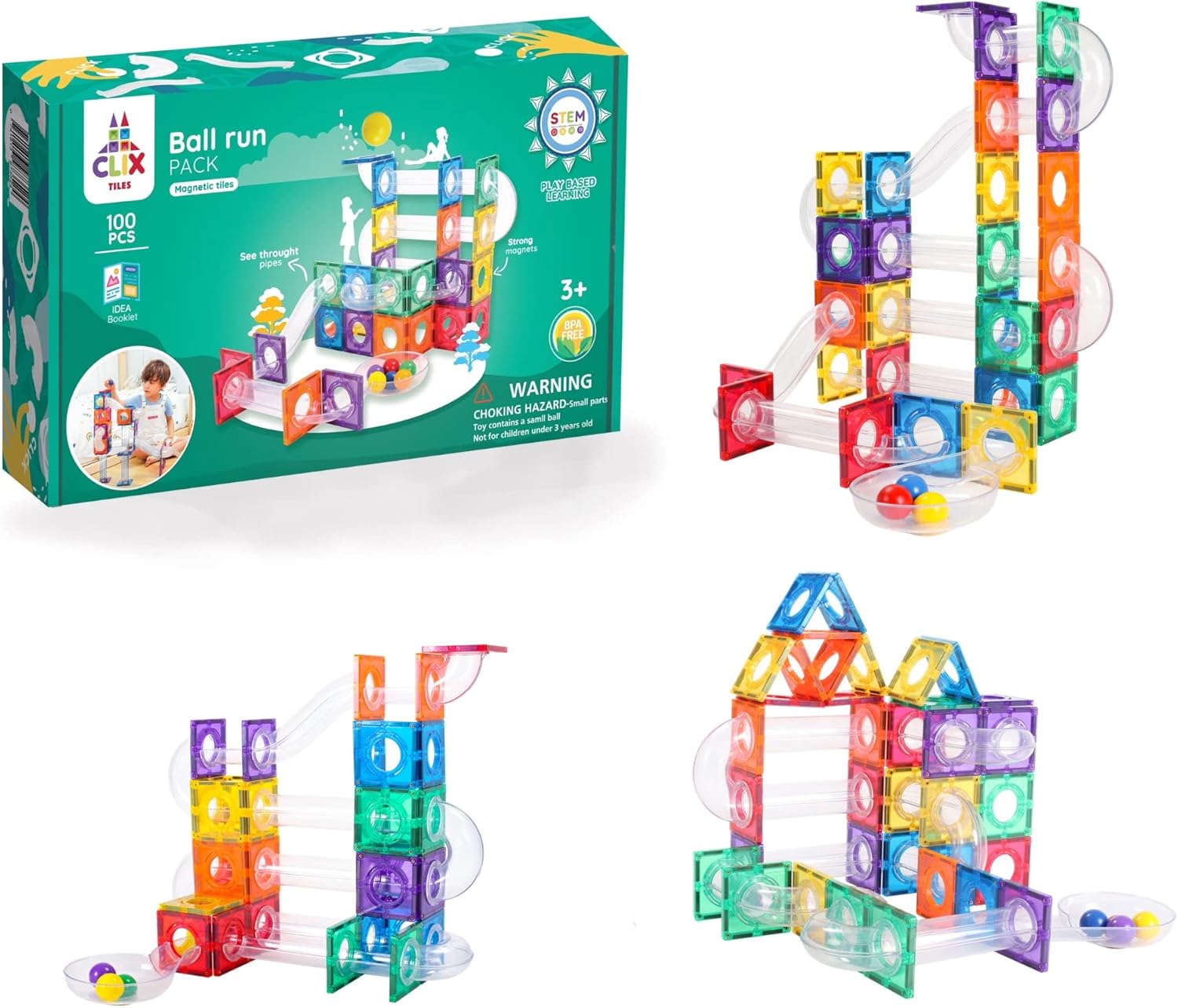 Clixtiles tiles ball run marble run 100pcs set colorful