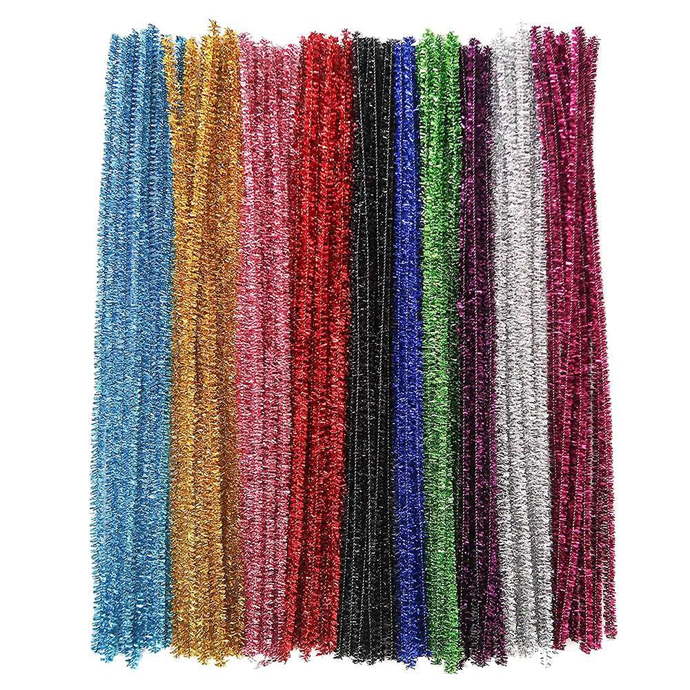CTRLZS 400Pcs Pipe Cleaners 10 Assorted Colors Chenille Stems Craft Supplies Glitter Pipe Cleaners for DIY Art Crafts
