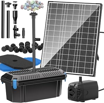 Biling 20W Solar Pond Filter for Small Garden Ponds, 875 l/h Solar Powered Pond Pump and Filter Biological Filtration System for Fish Tank Waterfalls Terrace Water Feature No Battery