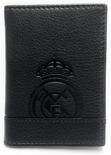 Cartera Oficial del Real Madrid - Piel 100% Legítima con Protección RFID, Diseño Exclusivo con Escudo del Club. Regalo para Hombre. (PORTACARNETS Negro)