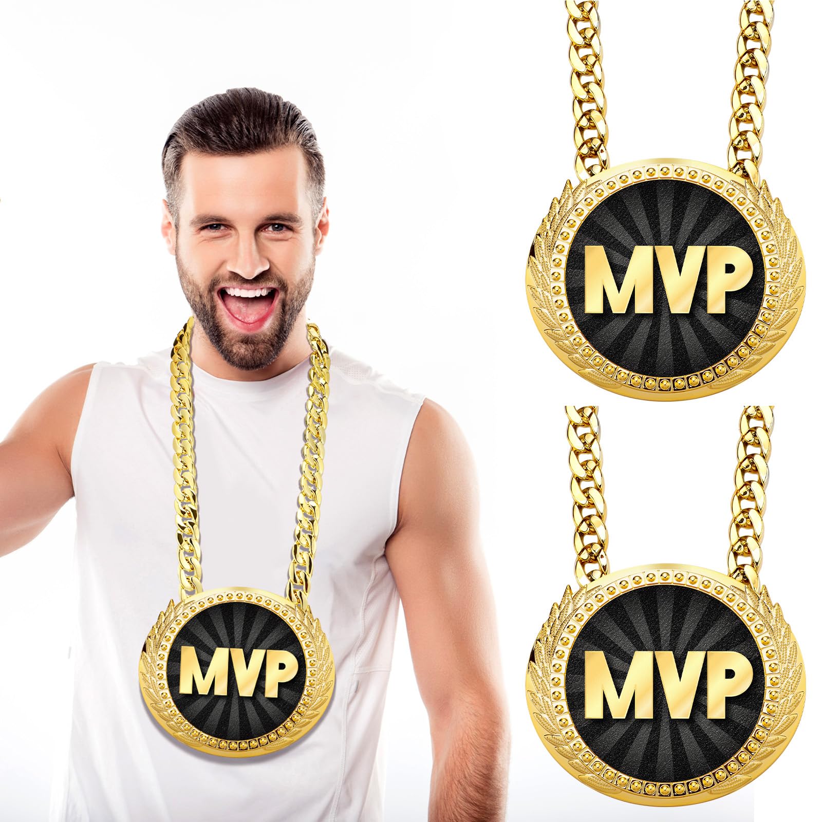 Tondiamo 3 Pcs Sports Turnover Chains for MVP Players 6" Large Champion Medals for Basketball Football Soccer Baseball Softball Volleyball Most Valuable Players Medals for Team Awards