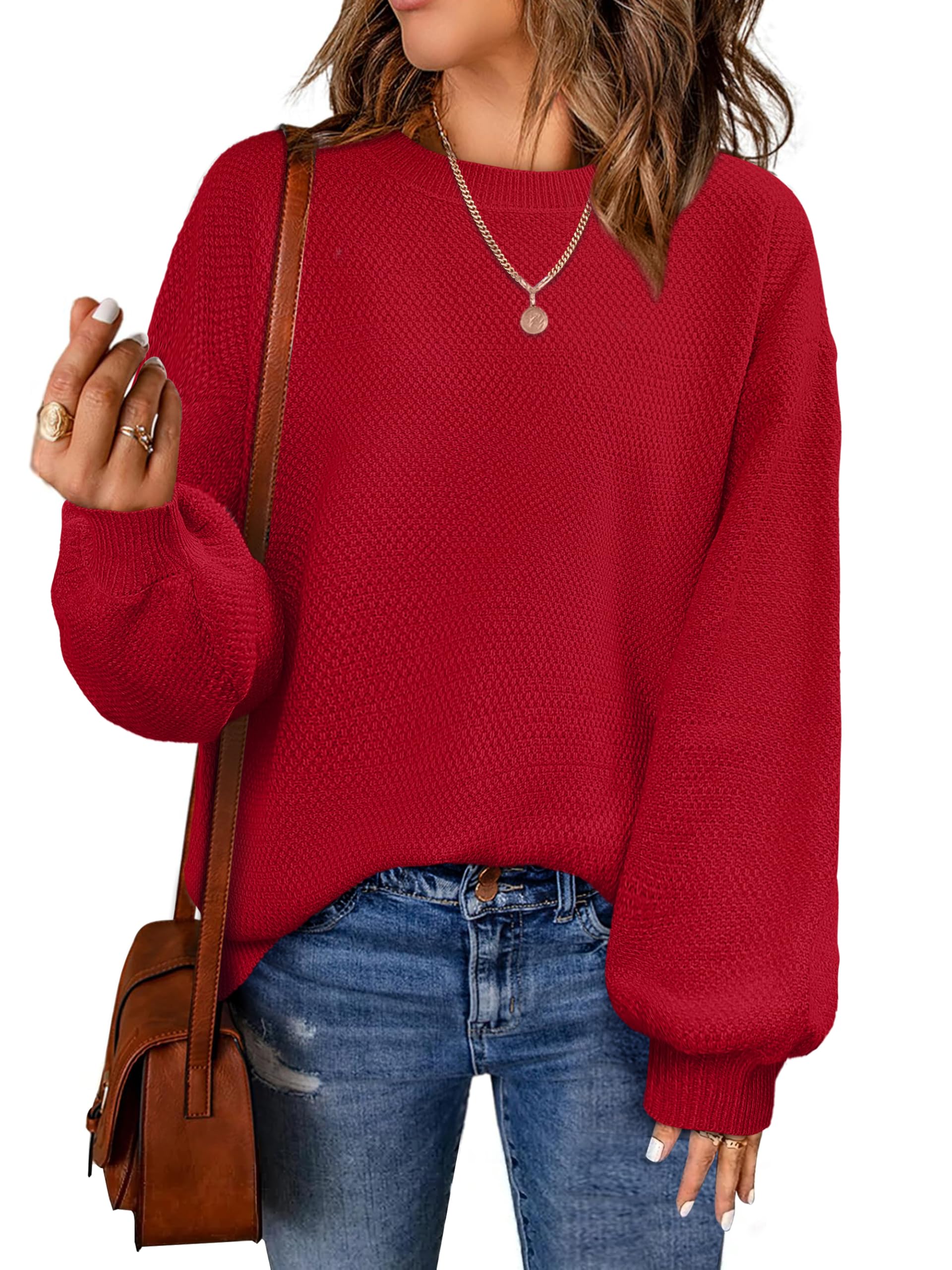 NIeyook Womens Oversized Sweaters Fall Winter Trendy Crew Neck Pullover Sweater Long Sleeve Loose Heathered Knit Tops 2025