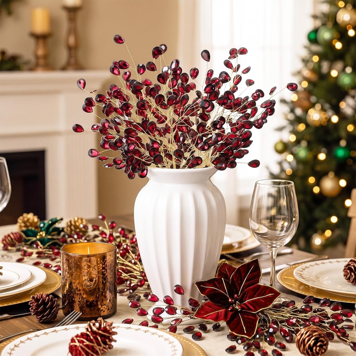 12 Pcs Crystal Picks for Christmas Tree 13" Wine Red Crystal Branches