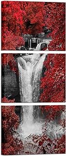 3 piezas de arte de pared de árboles rojos del bosque blanco y negro cascada paisaje cuadro lienzo impresión arte natural ...
