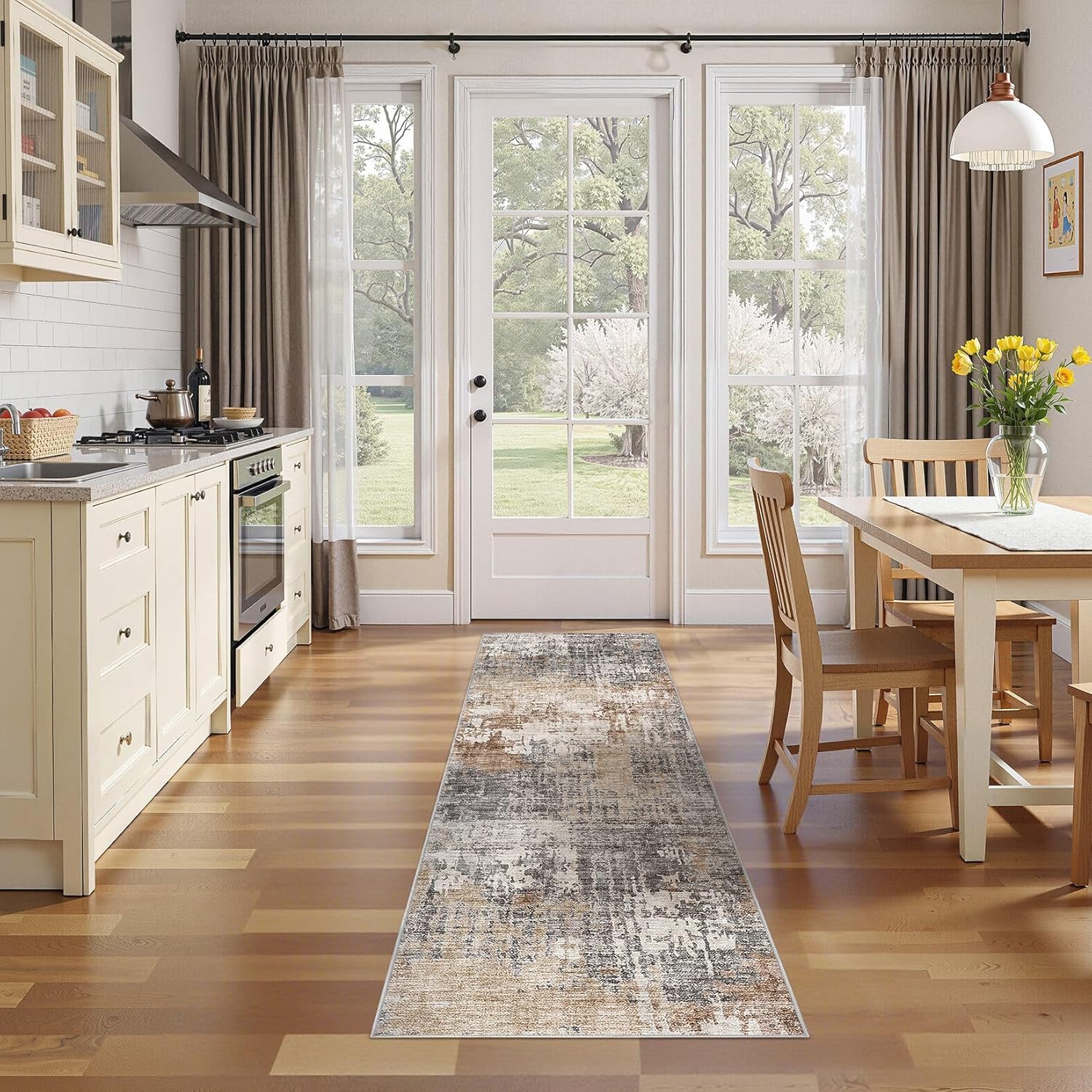 DMOYEST Washable Runner Rug for Hallway: 2x6 Neutral Modern Abstract Low Pile Area Rug with Non-Slip Backing - Carpet for Bedroom Kitchen Laundry Entryway Bathroom Indoor - Grey Brown