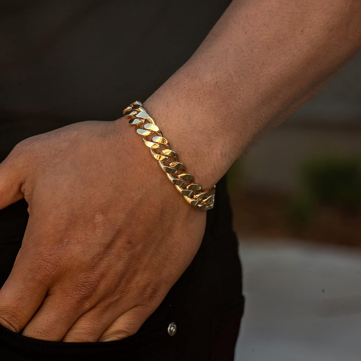 LIFETIME JEWELRY 12mm Miami Curb Cuban Link Chain Bracelet for Men 24k Gold Plated - Image 3