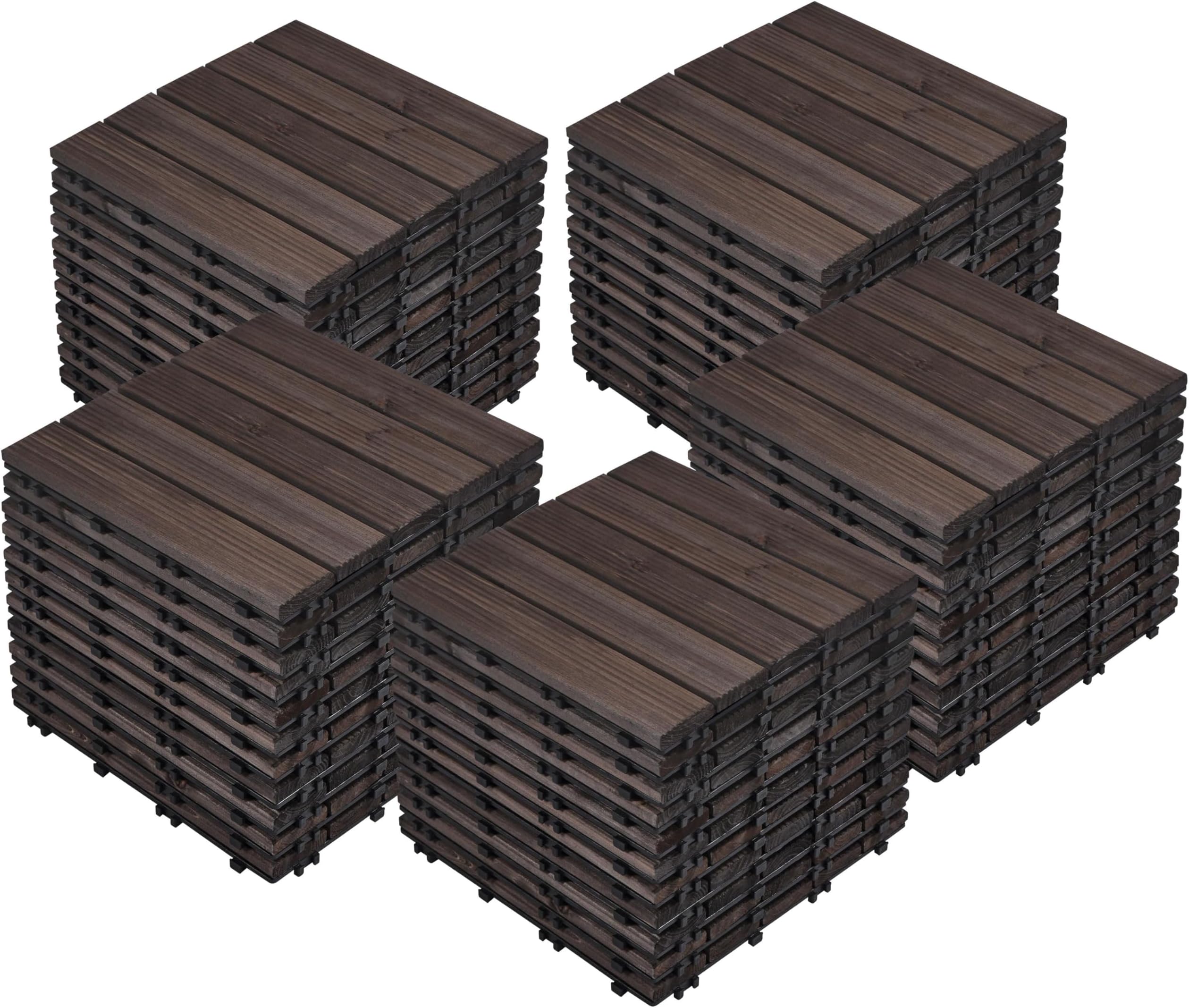 Yaheetech 55pcs Patio Deck Tiles 12 x 12in Interlocking Wood Composite Deck Wooden Flooring Deck Tiles Fir Wood Indoor&Outdoor, Black