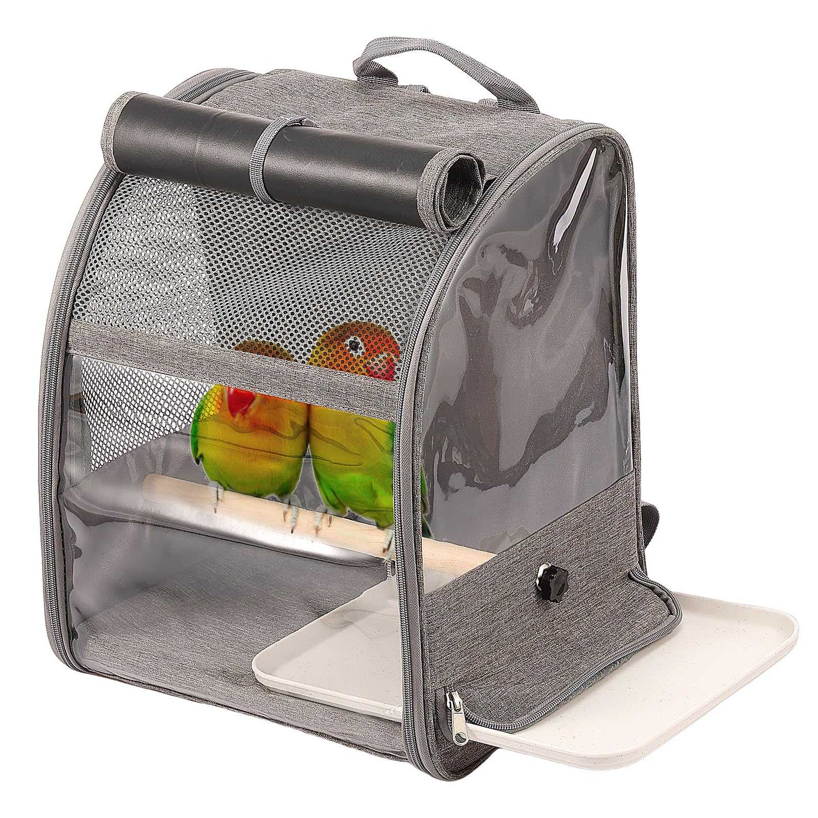 Bird Cage Backpack, Pet Travel Cage with Tray and Standing Perches, Breathable and Portable Bird Travel Bag for Small Birds Green Cheeks Cockatiels Parrots