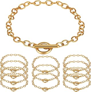 Hicarer 12 Pcs Gold Chain Bracelets Gold OT Toggle for Jewelry Making