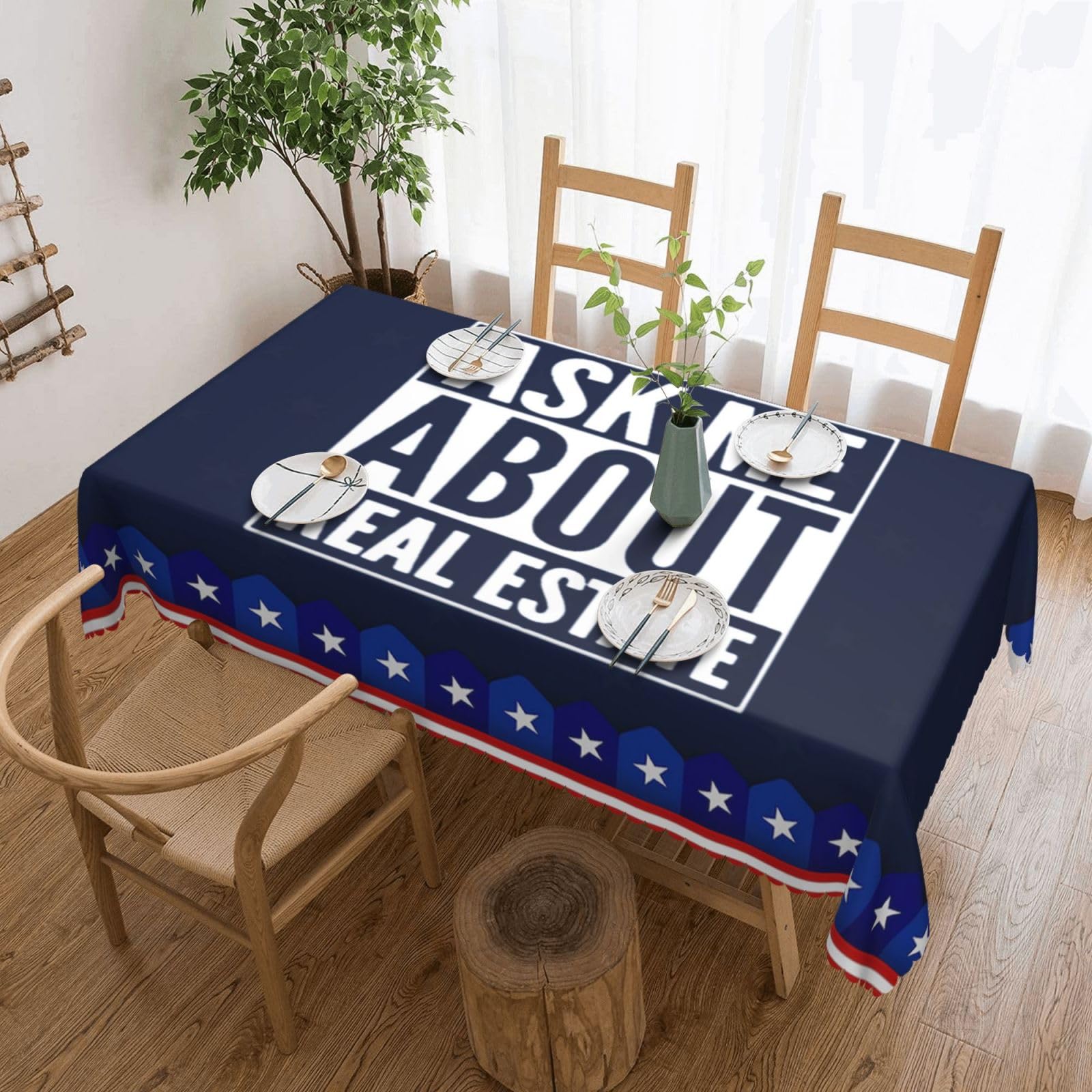 SMAZDFXX Ask Me About Real Estate Gifts 54 x 72in Table Cloth,Polyester Rectangle Tablecloth for Kitchen Dining