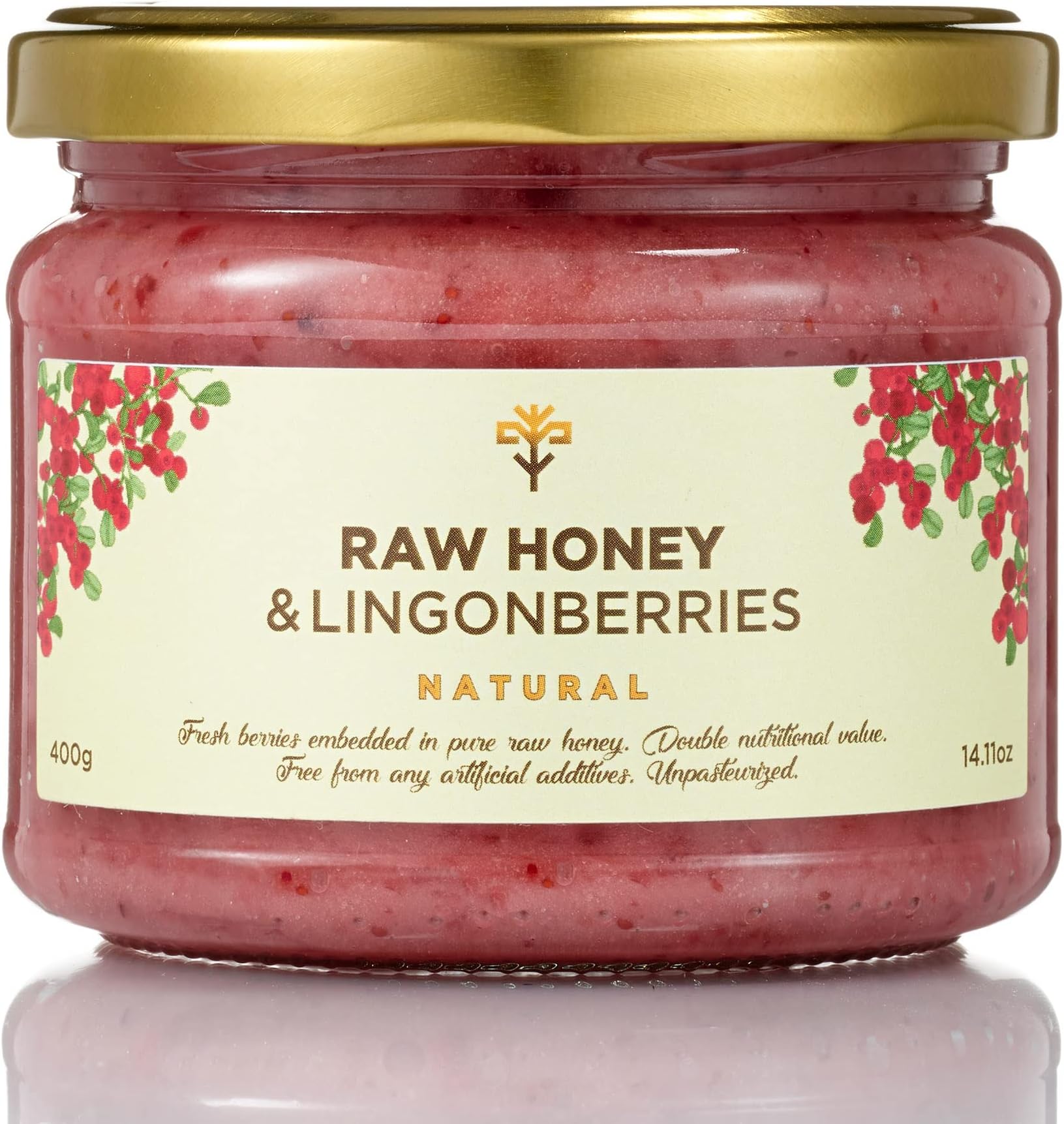 Earthbreath Raw Honey with Lingonberries 400g -100% Raw & Natural - Fresh Lingonberries – No Artificial Additives