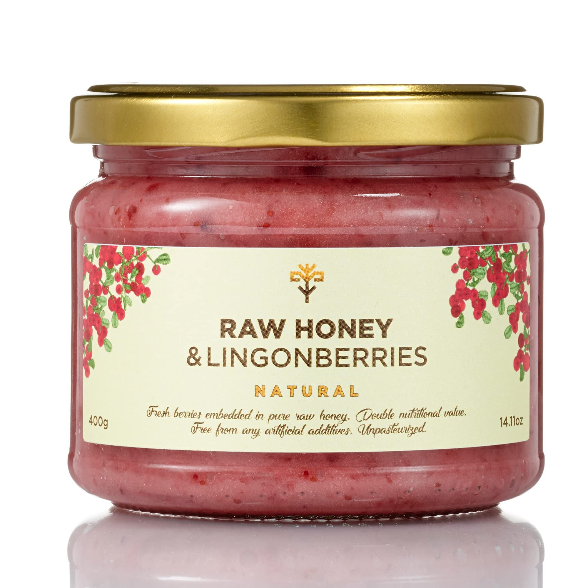 Sponsored Ad – Earthbreath Raw Honey with Lingonberries 400g -100% Raw & Natural - Fresh Lingonberries – No Artificial Additives