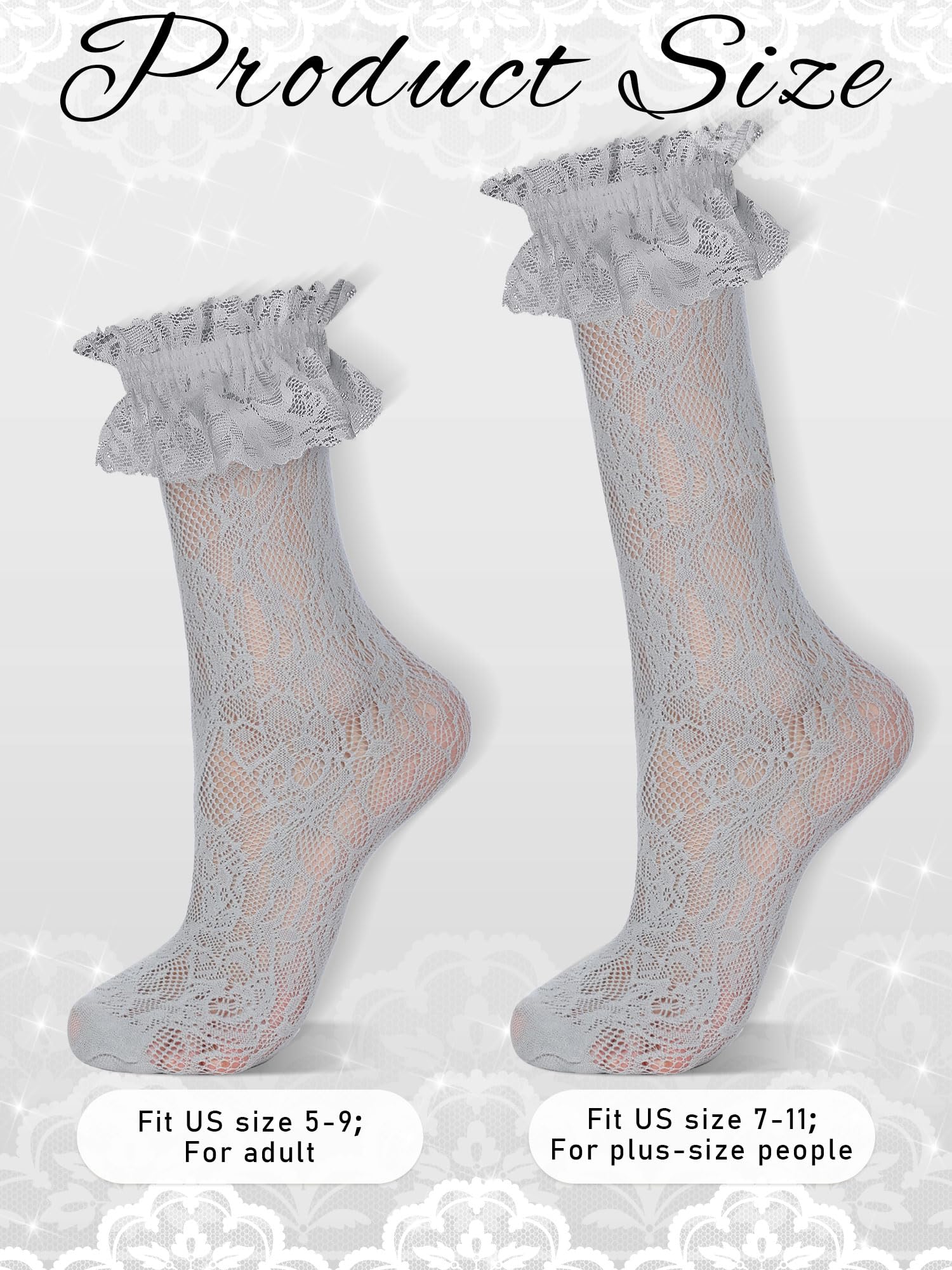 Geyoga 4 Pairs Lace Ruffle Frilly Ankle Socks Women Lace Cute Dress Socks for Women Ladies Princess Accessories