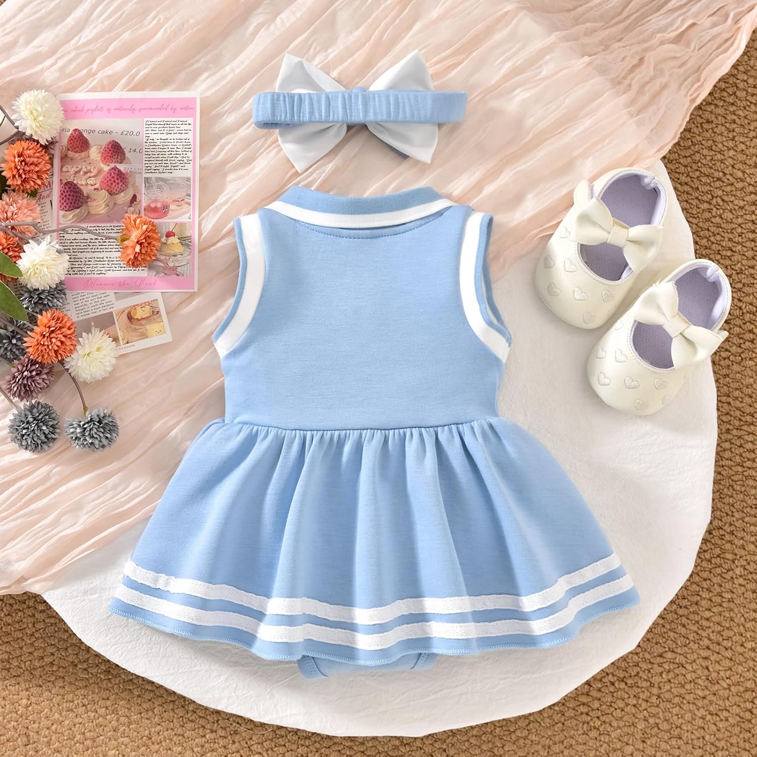 Preemie-12 Months Baby Girls Sleeveless Polo Dress Romper With Headband