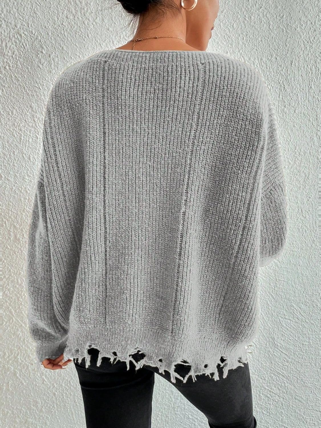 SISKIN Women’s Off The Shoulder Oversized Sweater 2025, Distressed Trim Slouchy Ribbed Casual Fall Sweater - Image 5