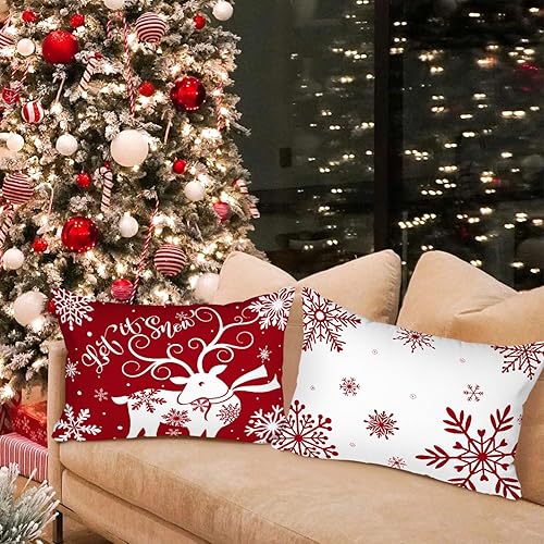 Vista 125 de Lanpn Juego de 4 fundas decorativas de almohada navideñas de 18 x 18 pulgadas, color blanco y verde azulado de 18 pulgadas, funda de cojín