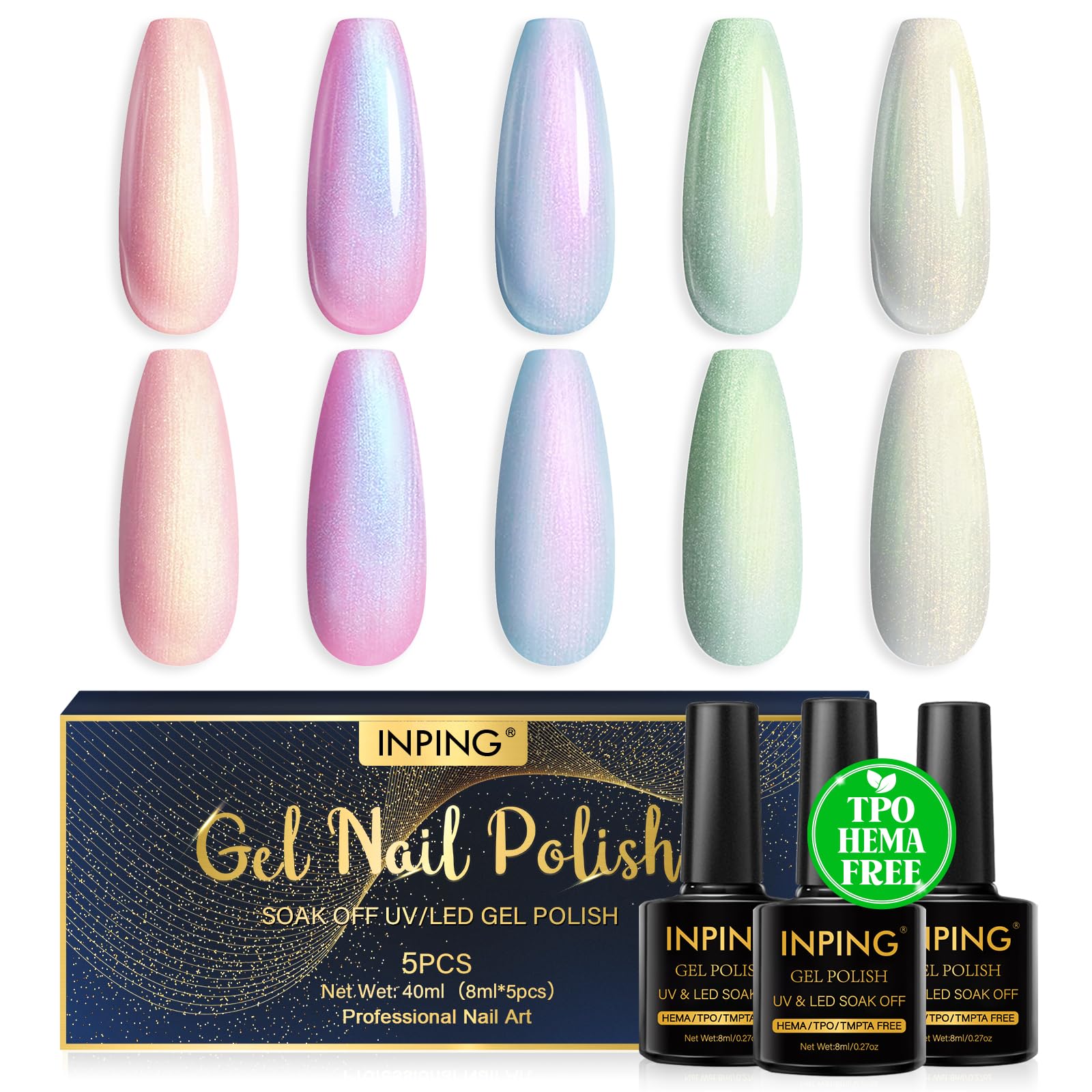 INPING UV Nagellack, HEMA/TPO/TMPTA-Frei, 6 Farben UV Gel Nagellack Soak-Off UV/LED Gel Nägel für Anfänger DIY Nail Art Lack Maniküre Salon, Langlebig, 8 ML