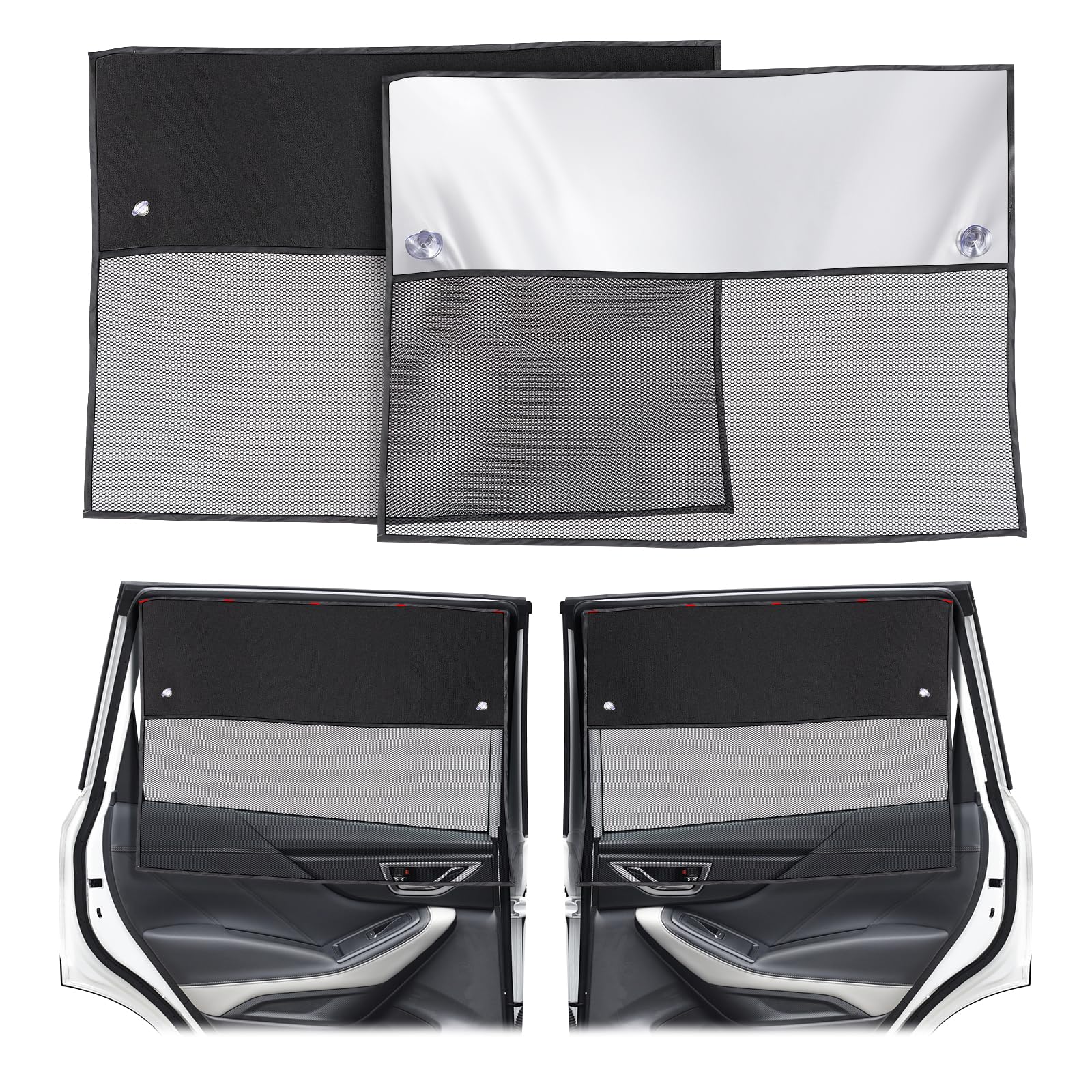 XCBYT Car Window Shades | Car Blackout Window Covers with 99% Sun Protection and Heat Insulation | Half-See Side Window Sun Shade with Breathable Mesh for Baby (Sliver, 2 PCS)