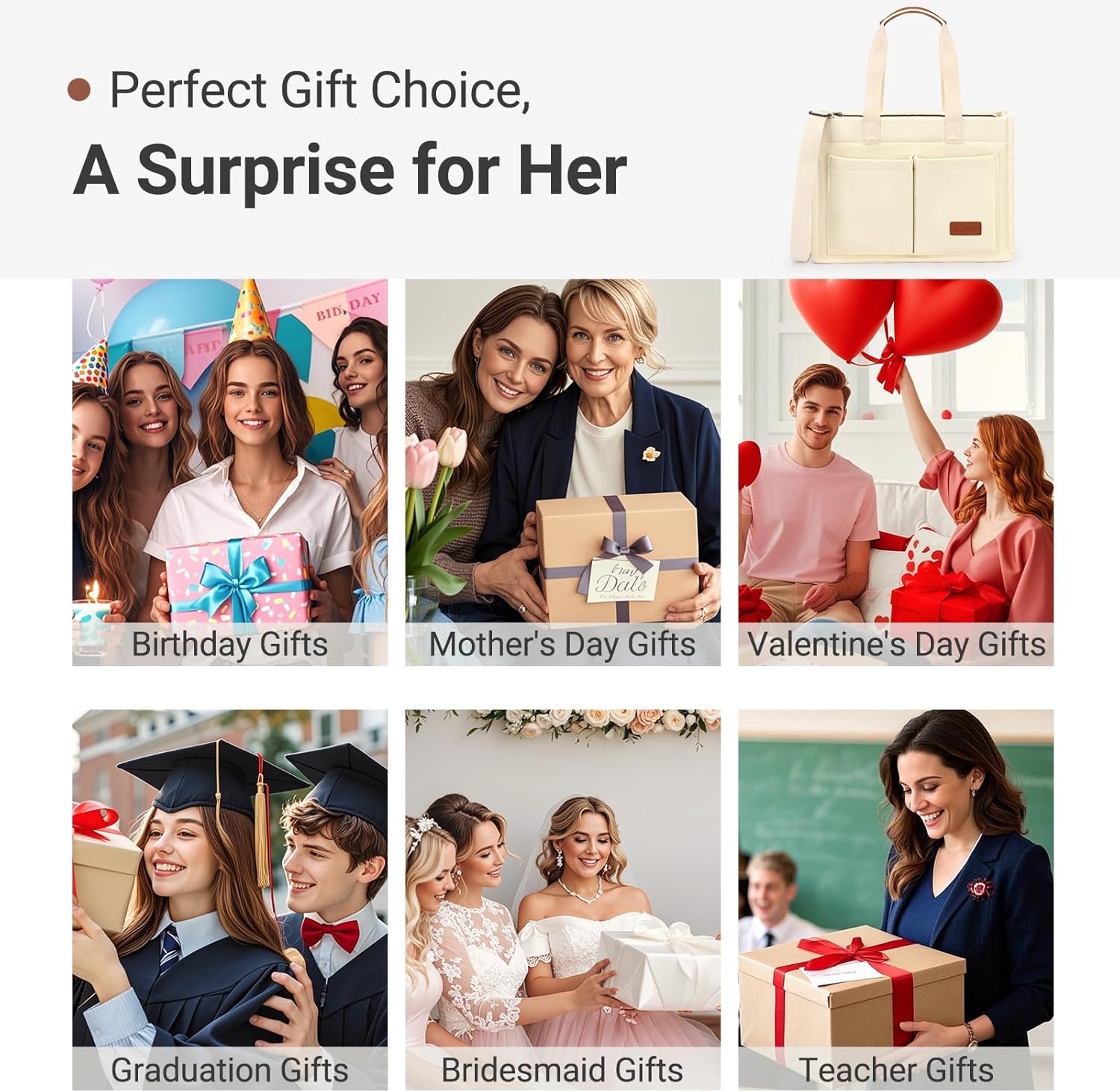 ZORFIN Canvas Tote Bag for Women with Zipper and Compartments Crossbody Work Laptop Bag for Travel College Office - Image 6