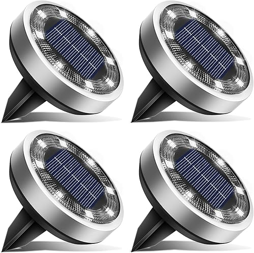 Miniatura 23 de btfarm Paquete de 16 luces solares de tierra para exteriores, 8 luces LED solares de disco IP65 impermeables, luz solar plana, luces de camino