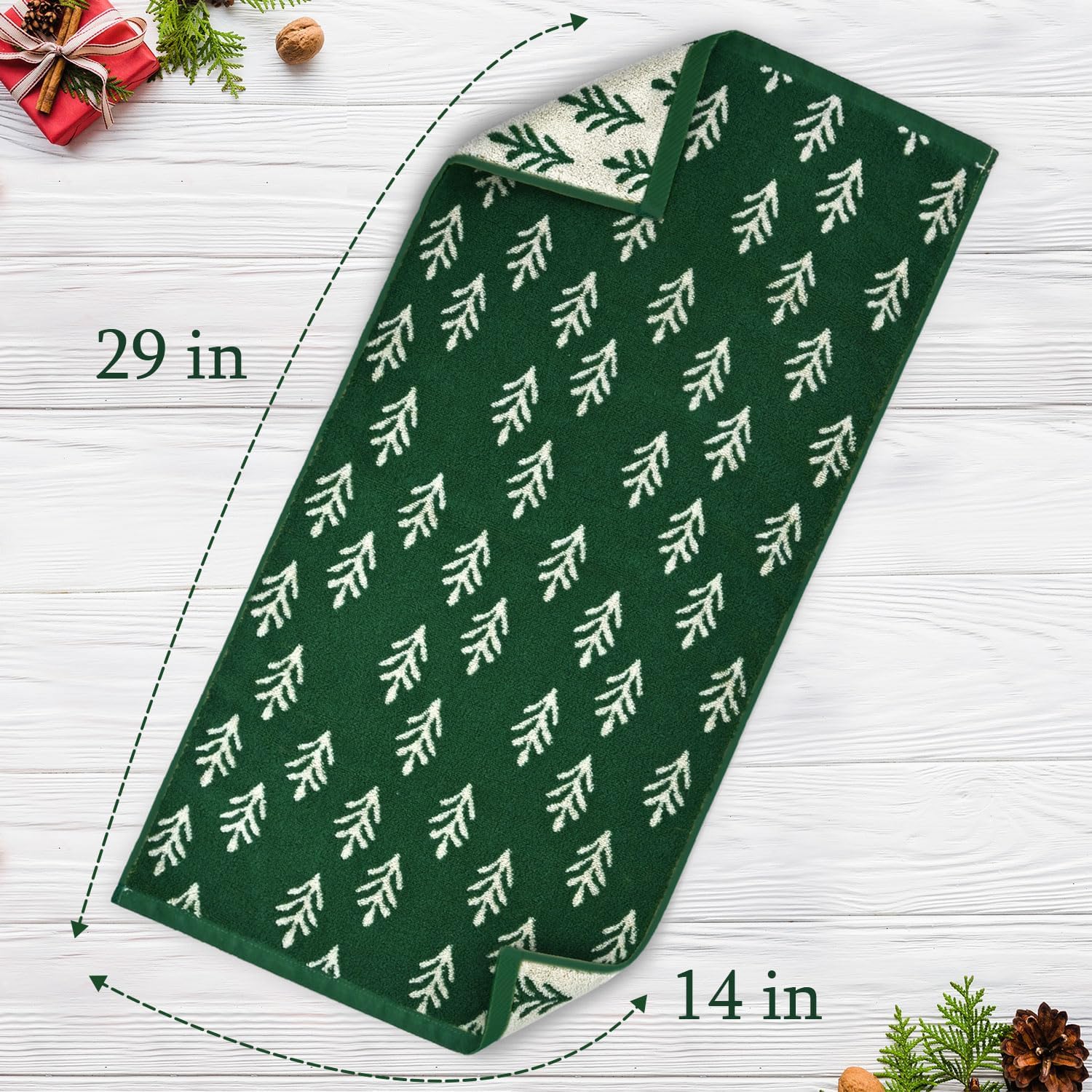 Jacquotha Green Cotton Hand Towels for Kitchen 4 Pack, Christmas Towels Bathroom Holiday Decorations Gifts with Funny Trees, Absorbent Quick Drying Towel for Hand Face Dishes 13” x 29” - Image 5