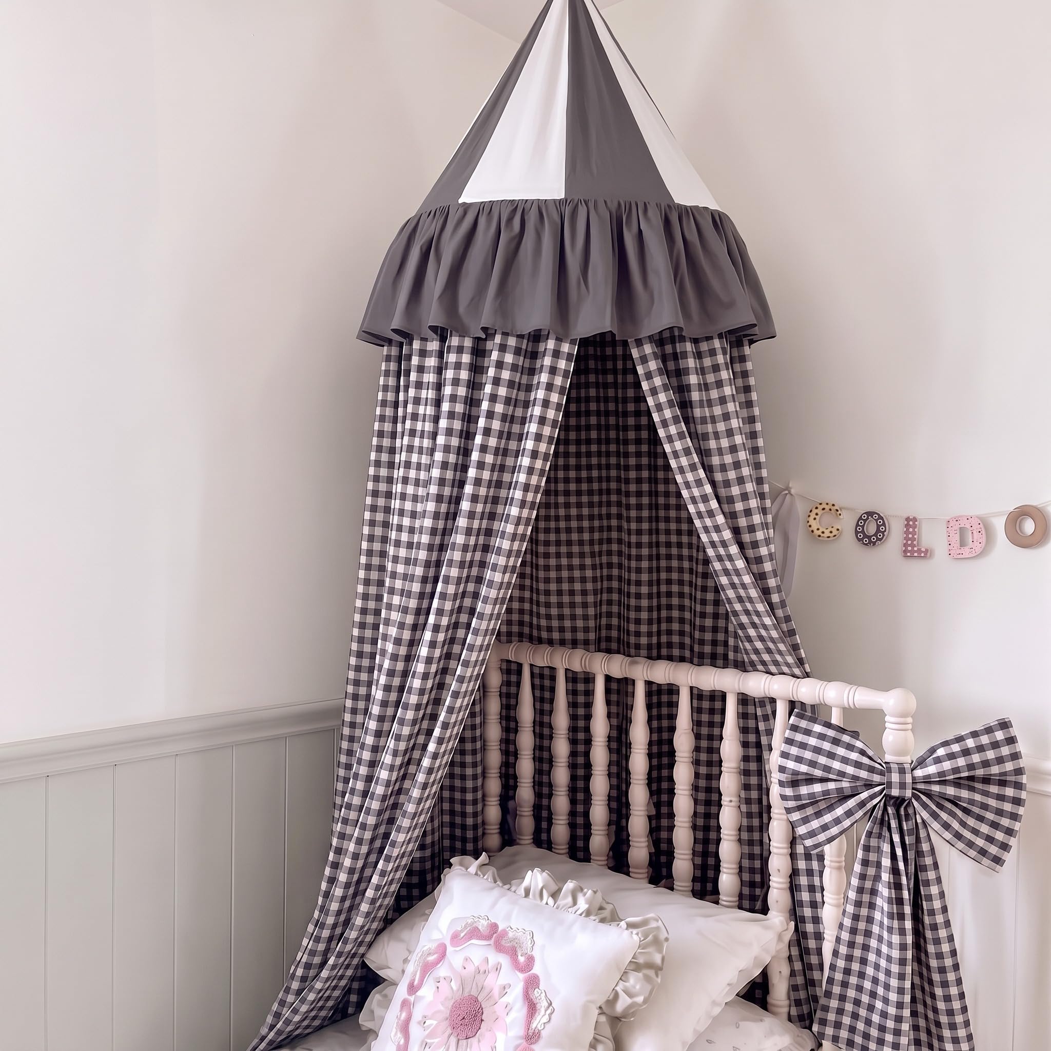 SmoothNovelty 100% Cotton Gingham Plaid Bed Canopy, Black White