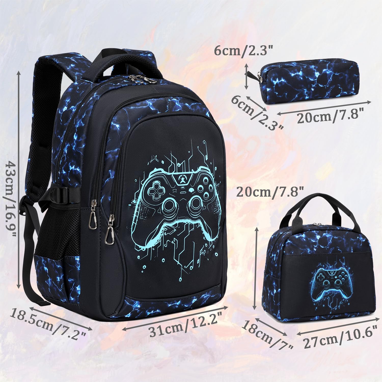 Kimwadalh Mochilas Niños Adolescentes Mochila Escolare Niño Primaria y Secundaria 3 en 1 Juegos de Bolsas Escolares adecuado para la Escuela, Viajar, Senderismo