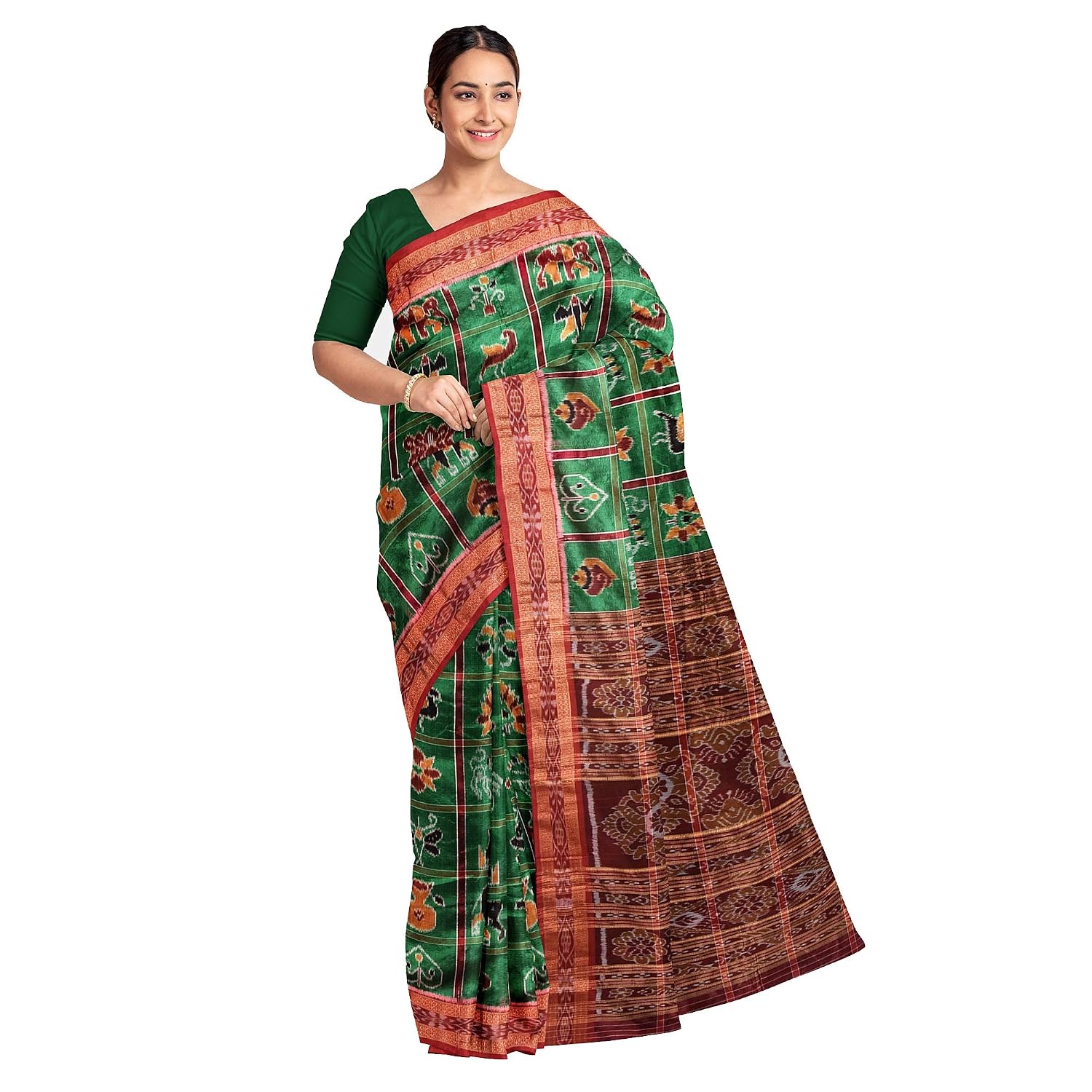 Odisha Handloom Handmade Pure Mulburry Nabakothi Khandua Natural Silk Ikkat Sambalpuri Saree For Women/Ethnic Wear/Tradito...