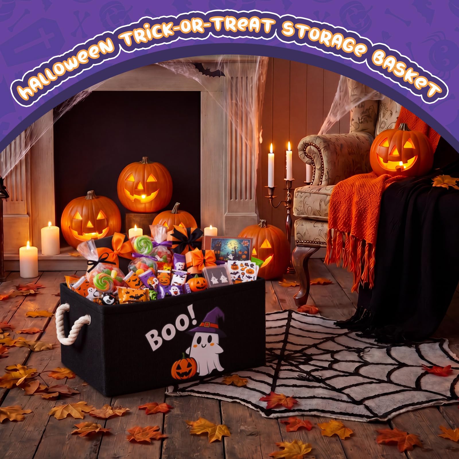 Large Halloween Boo Basket - Candy & Decor Storage -4