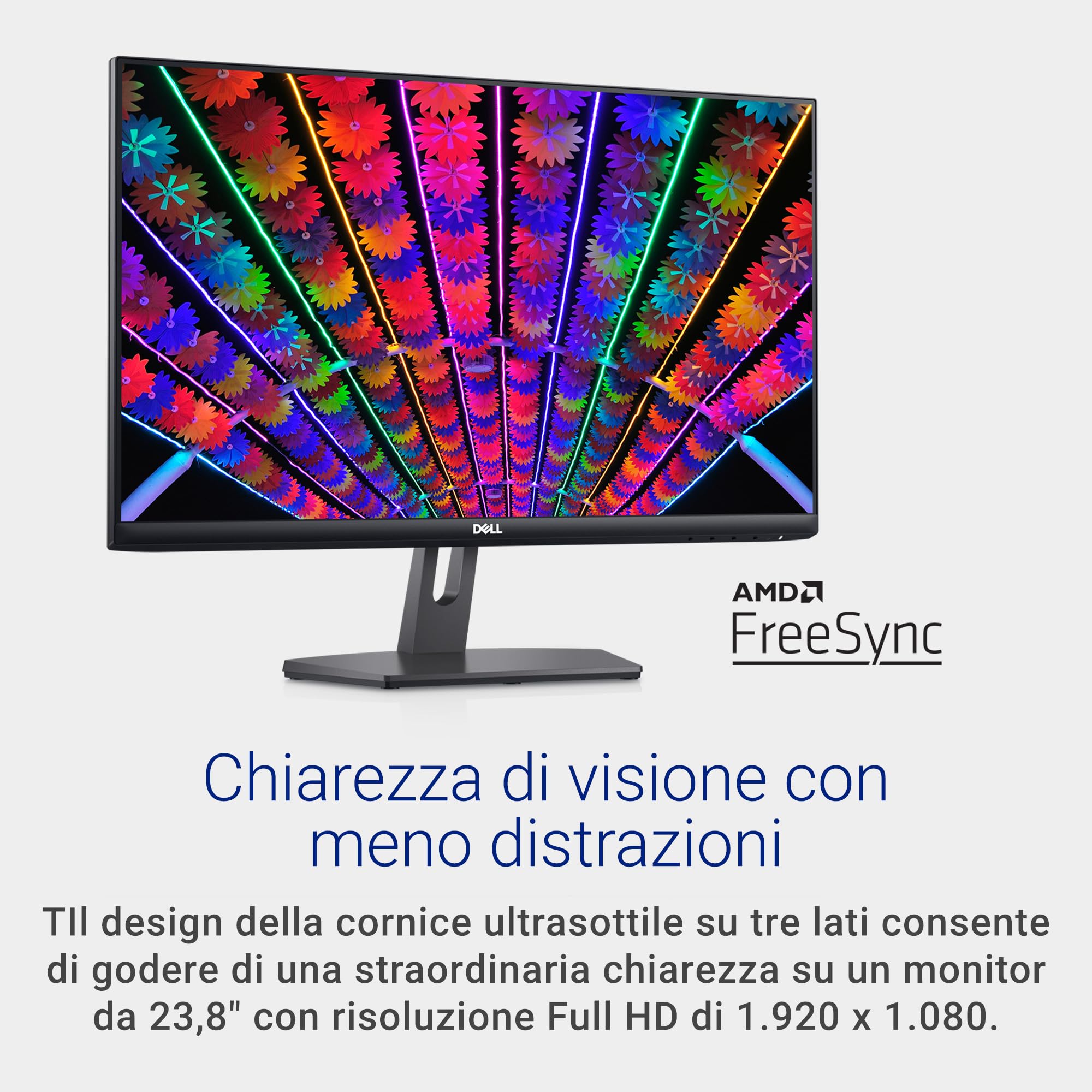 Dell S2421NX 24" Full HD (1920x1080) Monitor, 75Hz, IPS, 4ms, AMD FreeSync, Lunetta ultrasottile, 2x HDMI, 3 Anni di Garanzia, Nero