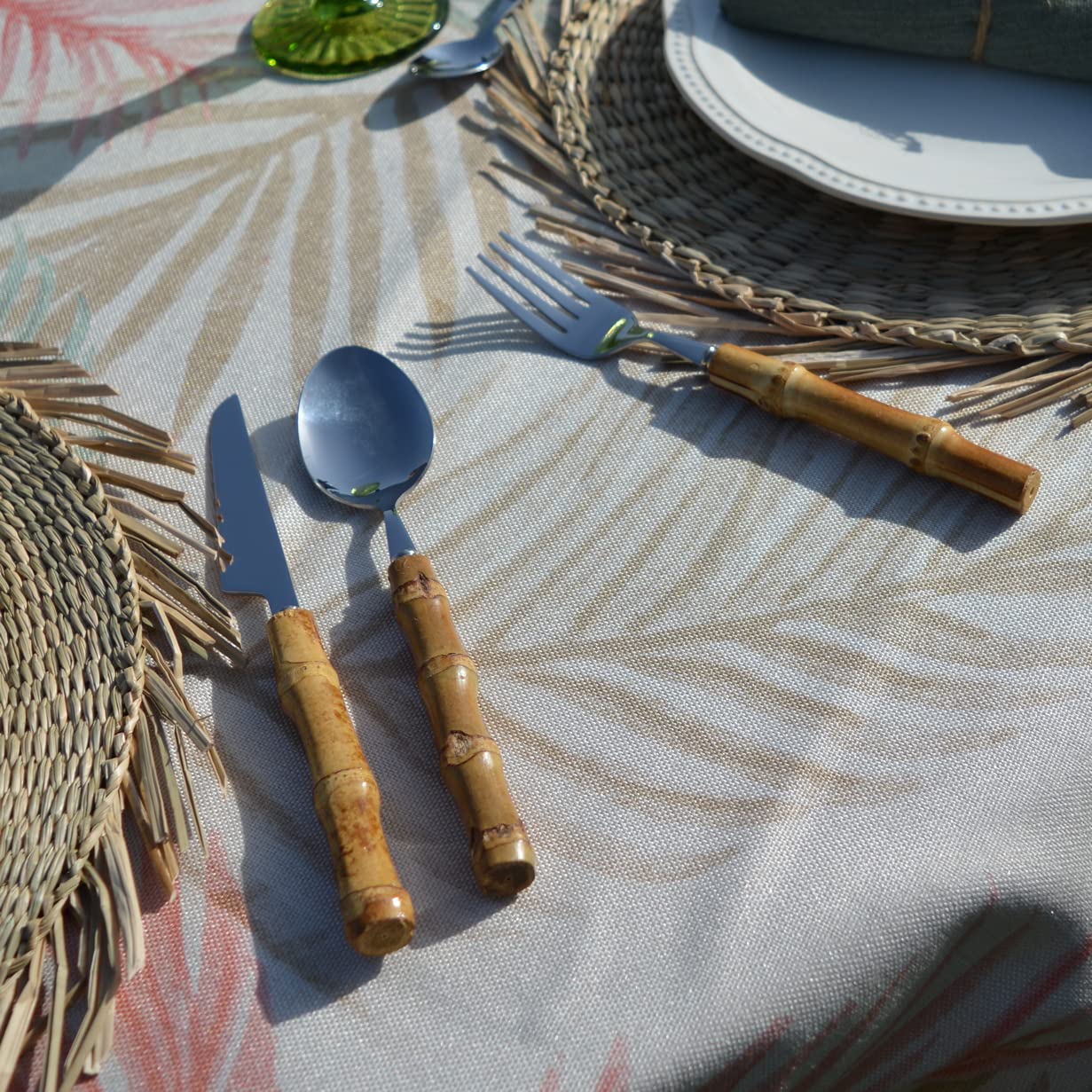 EME Set de Cubiertos Bambu Natural 24 piezas de Acero Inoxidable. Incluye: 6 Cuchillo de mesa, 6 Cuchara de mesa, 6 Tenedor de mesa y 6 Cuchara de café postre.