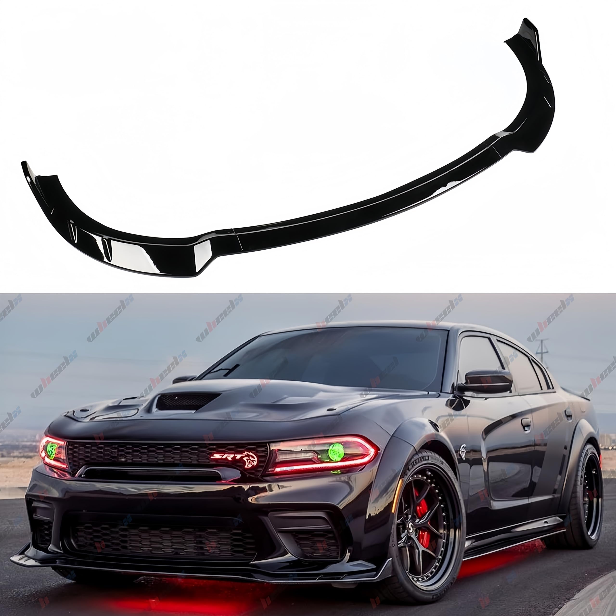 3Pcs Front Bumper Lip Compatible with 2015-2024 Dodge Charger, Air Dam Lower Chin Spoiler Splitter Fit for SRT Hellcat 392 Scat Pack GT R/T Daytona, Protection Body Kit (Glossy Black)