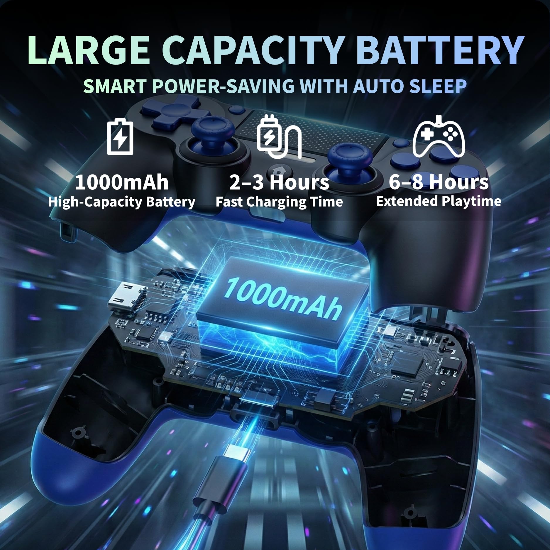 BJXOZ Wireless Controller for PS4, Gamepad for PS4/Slim/Pro/PC, with Hyper-Sensitive 360° Sticks, Vibration, Six-axis Gyroscope Sensor, Touchpad, Headphone Jack, Screenshot, Speaker - 5