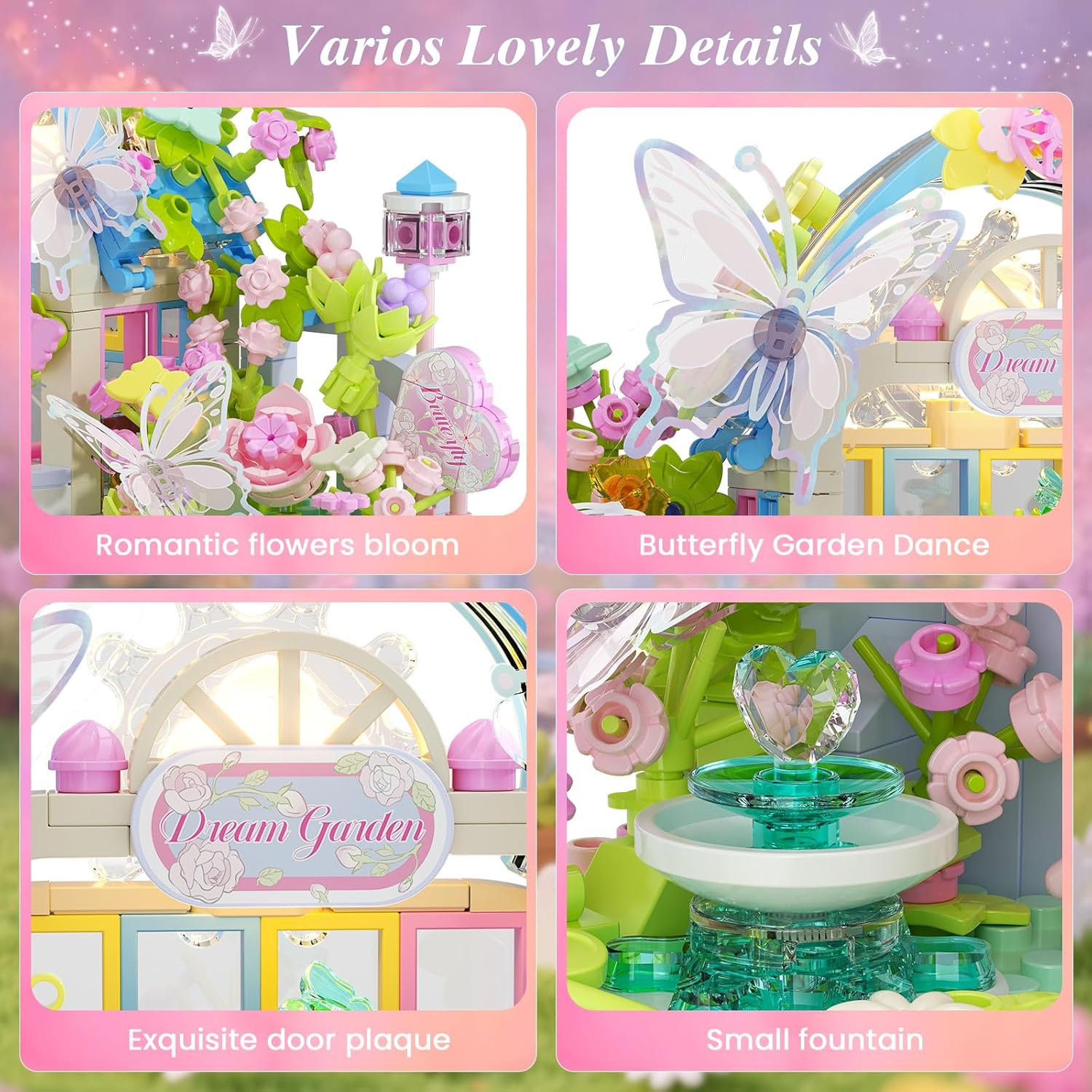 Flowers Butterfly House Building Set with LED, 437PCS Botanicals Butterfly and Flowers Garden Building Blocks Toy,Birthday Gifts for Girls Age 8-10