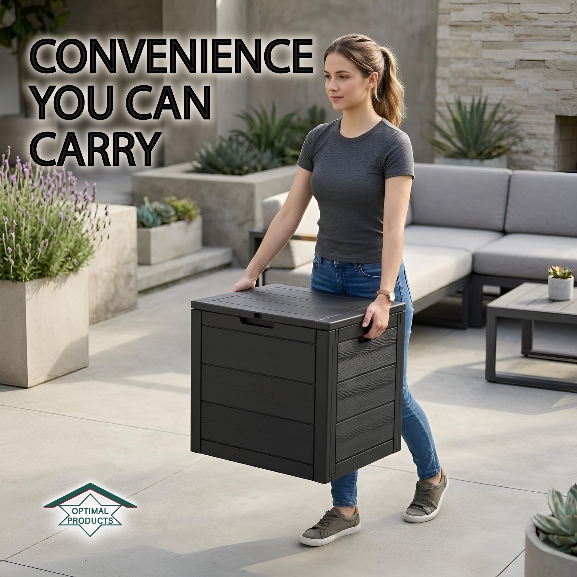 Outdoor Storage Box, 35 Gallon Deck Box, 132 Litre Waterproof Resin Storage Bin for Patio Cushions, Gardening Tools, Accessories, Lockable, UV Resistant Garden Chest Utility Handles Lid (Black) — view 6