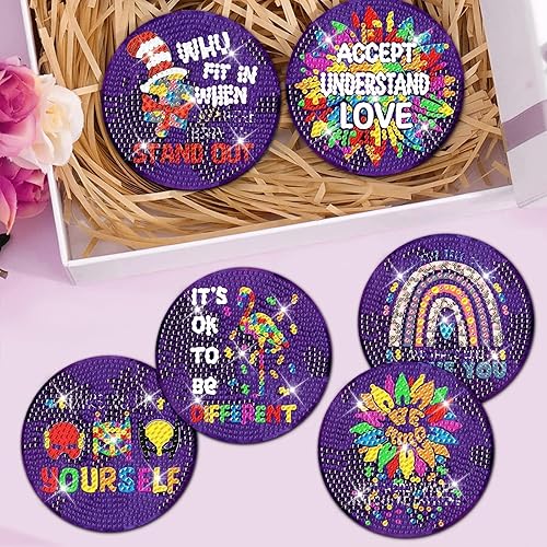 Miniatura 6 de 8 piezas de posavasos de elefante con diamantes con soporte, posavasos de arte de elefante con bases de corcho para adultos, suministros de kits de