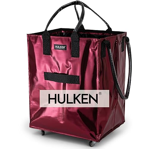 HULKEN - (Large, Cosmic Red Reusable Grocery Bag On Wheels, Shopping Trolley, Rolling Tote, Zipper Closure, Lightweight, Carries Up to 66 lb, Folds Flat, Unbreakable Handles - Large - Cosmic Red