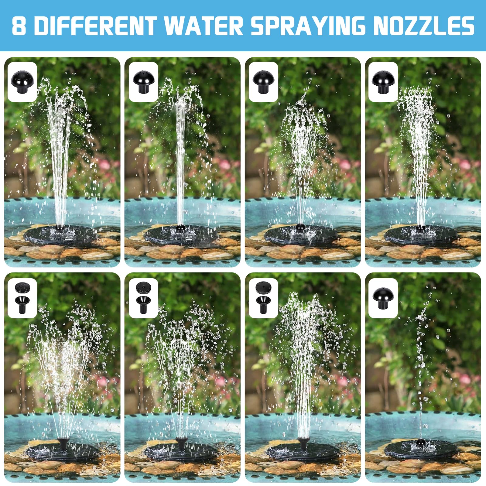 Pompe Solaire Bassin, 2W Pompe A Eau Solaire Et 15 Buses, Fontaine Solaire Exterieure De Jardin, Bassin, Fontaine Exterieure De Jardin pour Bain d'oiseaux, Piscine pour Animaux Et Hydroponie - 5