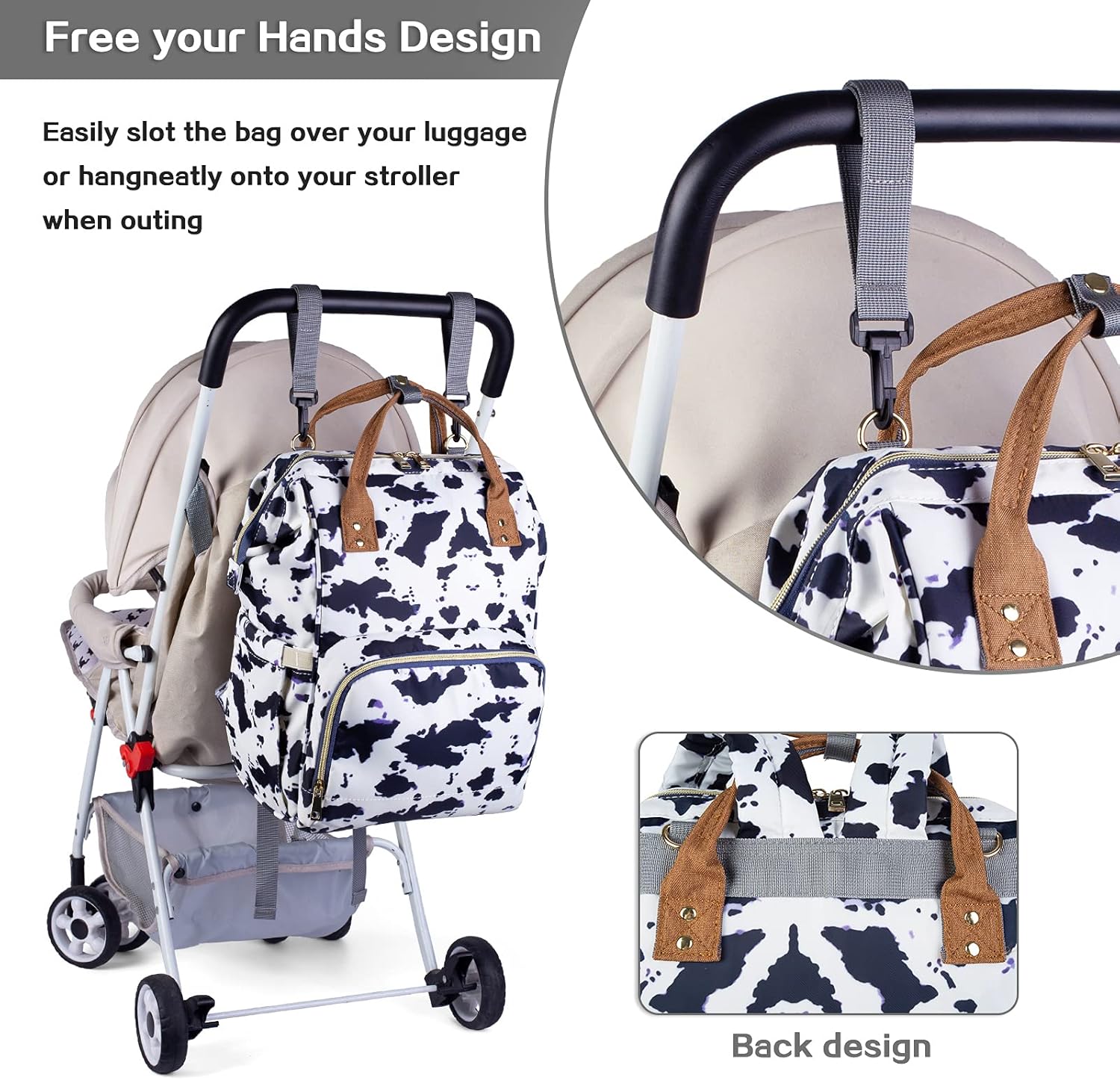 LIMHOO 4 in 1 Diaper Bag Backpack Set for Baby Girls Mom Large Capacity Waterproof Baby Care Bag Multi-Function Nappy Bag (Cow)